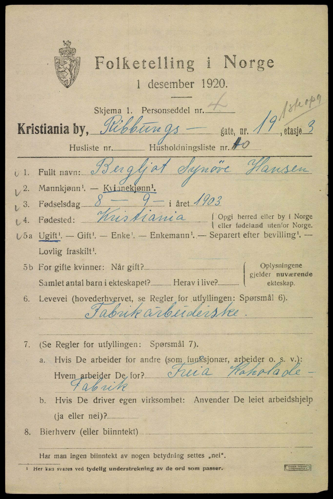 SAO, 1920 census for Kristiania, 1920, p. 462415