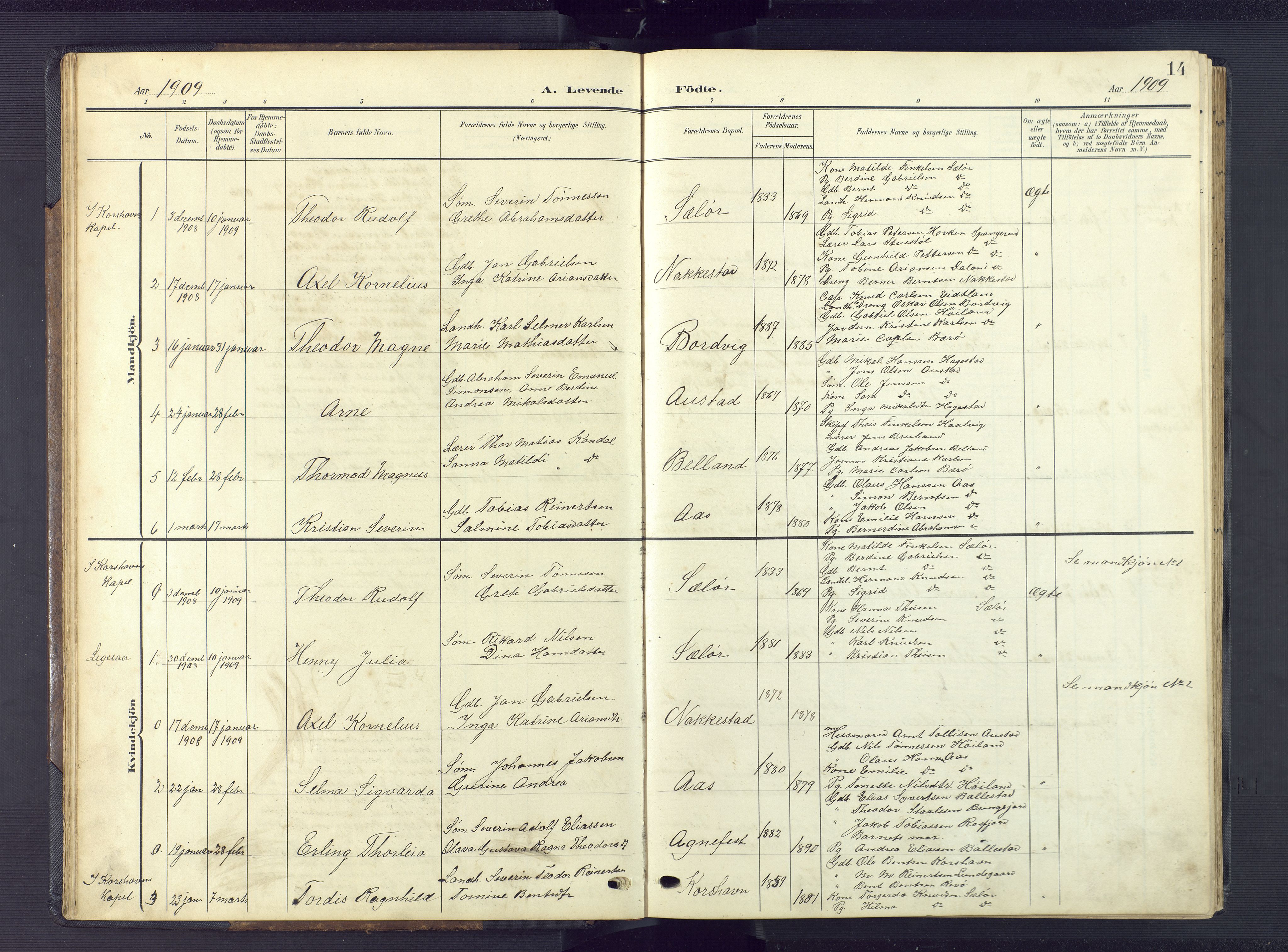 Lyngdal sokneprestkontor, AV/SAK-1111-0029/F/Fb/Fba/L0004: Parish register (copy) no. B 4, 1904-1950, p. 14