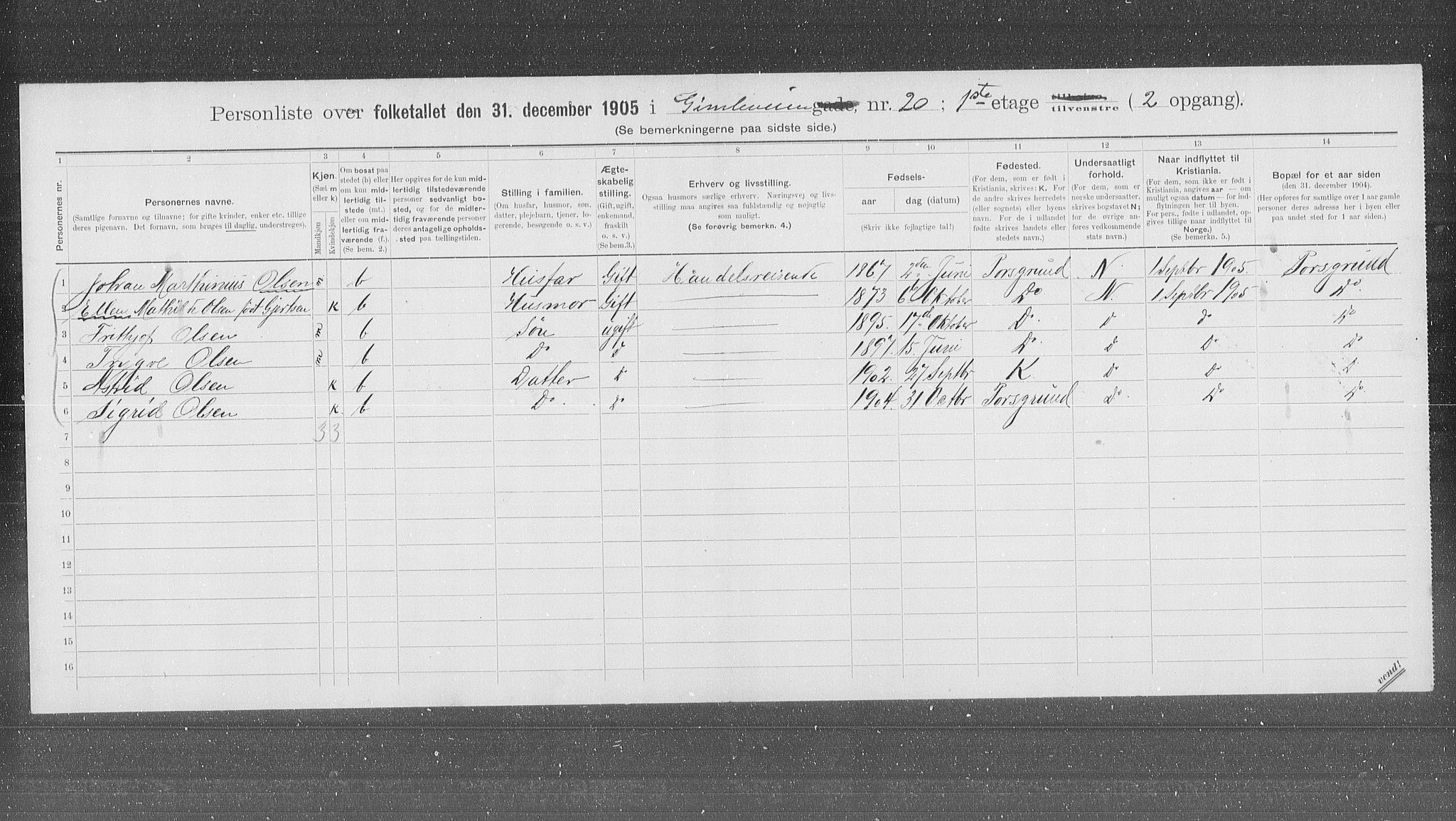 OBA, Municipal Census 1905 for Kristiania, 1905, p. 15041