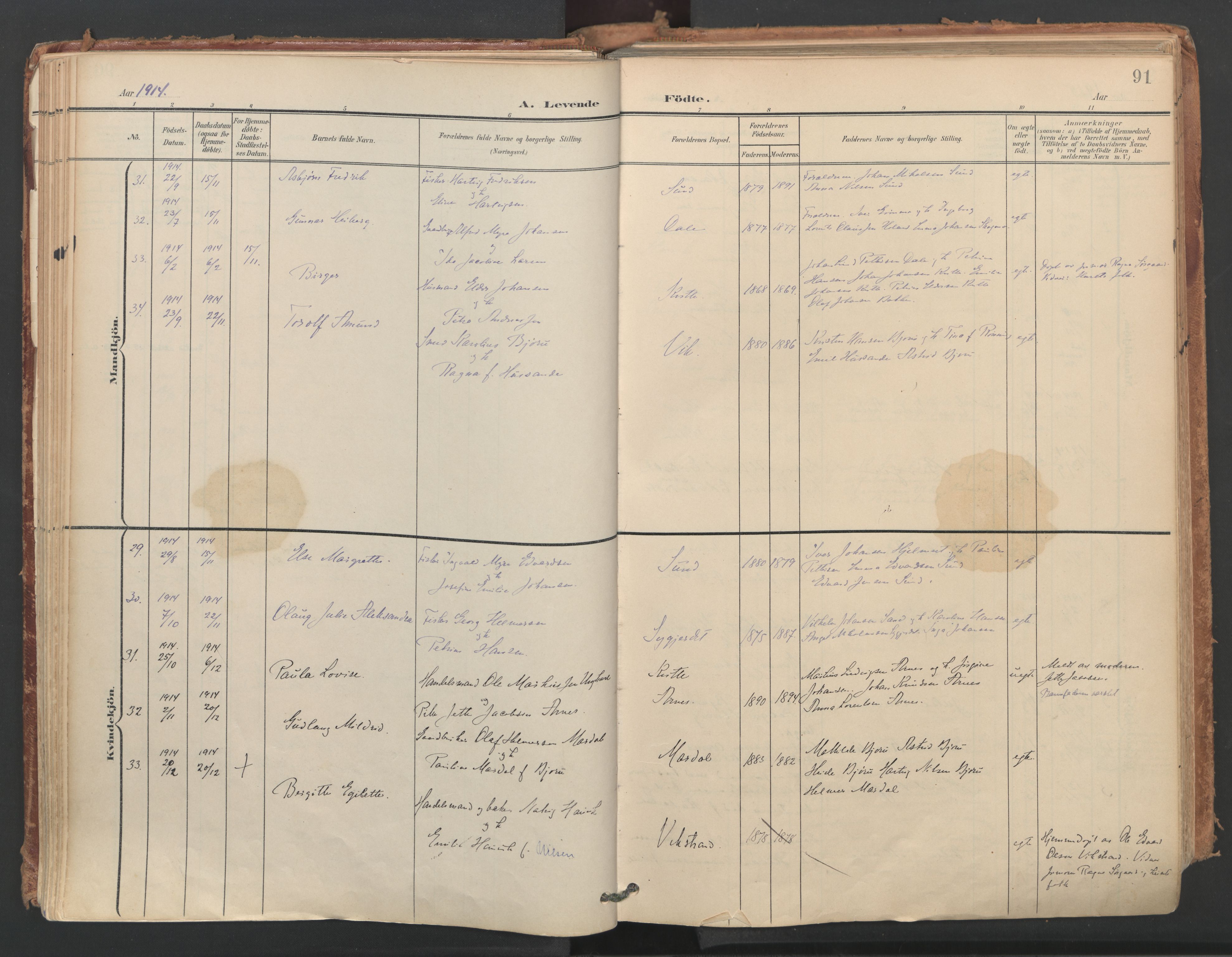 Ministerialprotokoller, klokkerbøker og fødselsregistre - Nordland, AV/SAT-A-1459/812/L0180: Parish register (official) no. 812A09, 1901-1915, p. 91