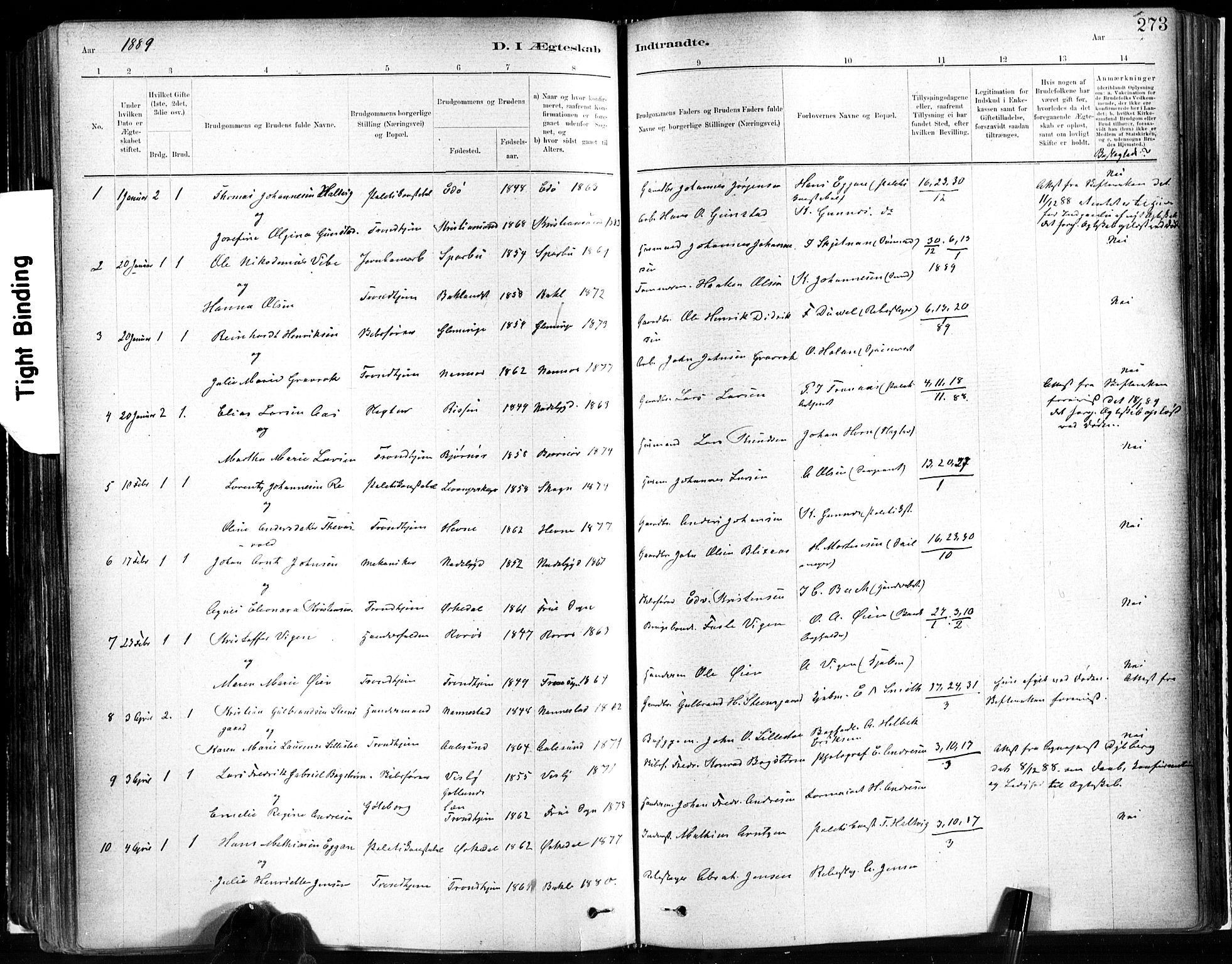 Ministerialprotokoller, klokkerbøker og fødselsregistre - Sør-Trøndelag, SAT/A-1456/602/L0119: Parish register (official) no. 602A17, 1880-1901, p. 273