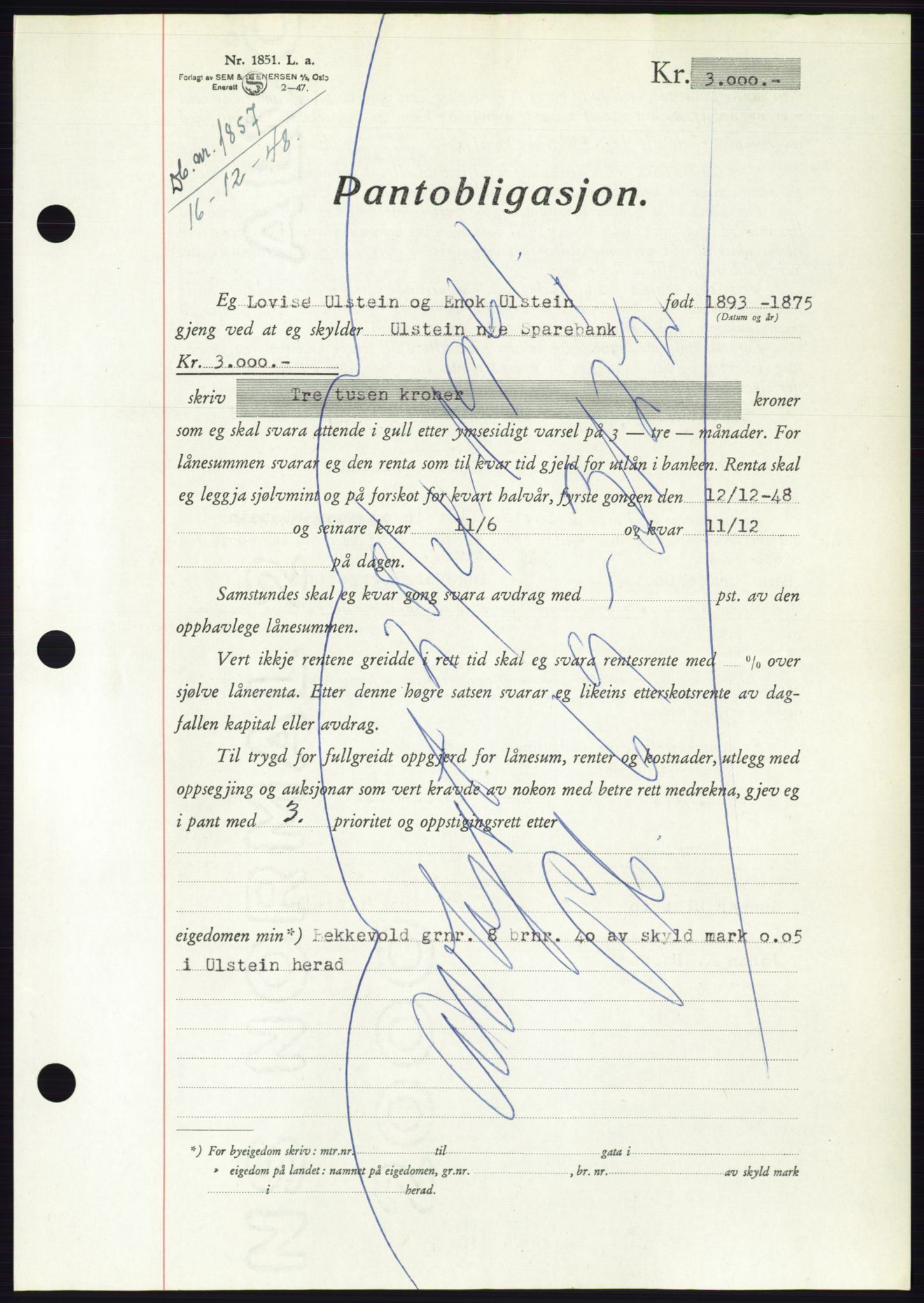 Søre Sunnmøre sorenskriveri, AV/SAT-A-4122/1/2/2C/L0116: Mortgage book no. 4B, 1948-1949, Diary no: : 1857/1948