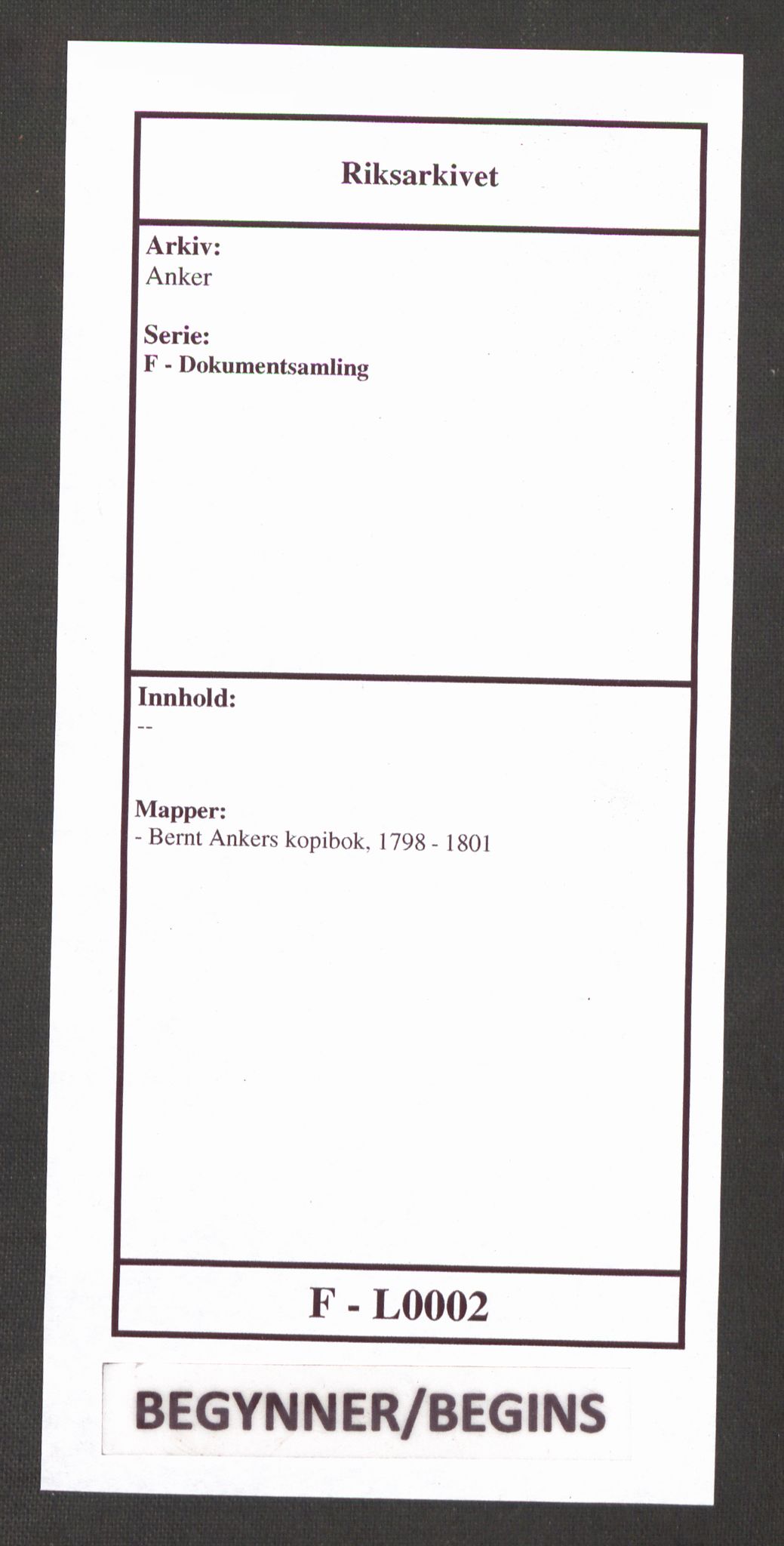 Anker, RA/PA-0003/F/L0002/0001: Kopibok / Bernt Ankers kopibok, 1798-1801