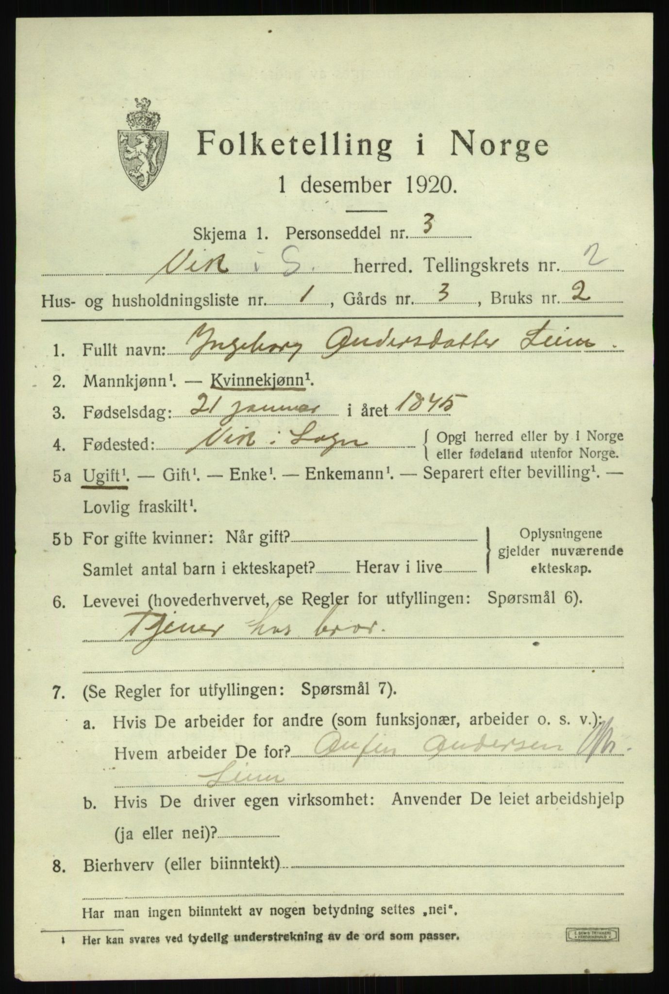 SAB, 1920 census for Vik, 1920, p. 2101