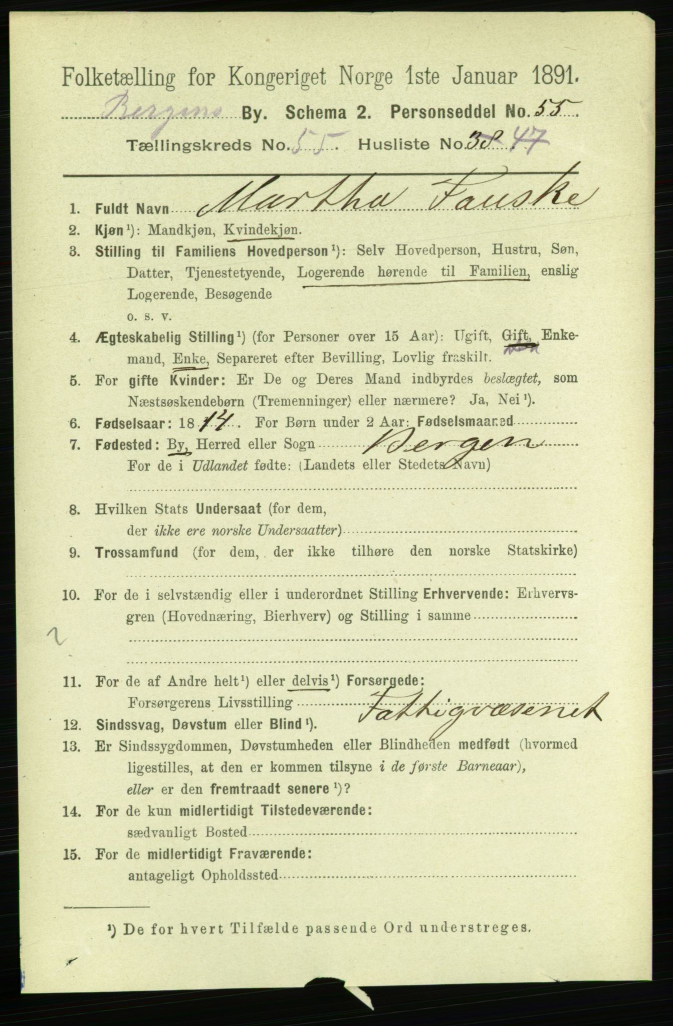 RA, 1891 Census for 1301 Bergen, 1891, p. 64427