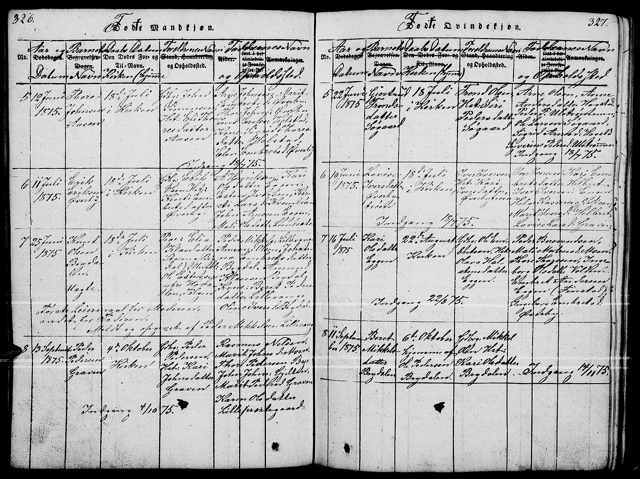 Tynset prestekontor, SAH/PREST-058/H/Ha/Hab/L0004: Parish register (copy) no. 4, 1814-1879, p. 326-327