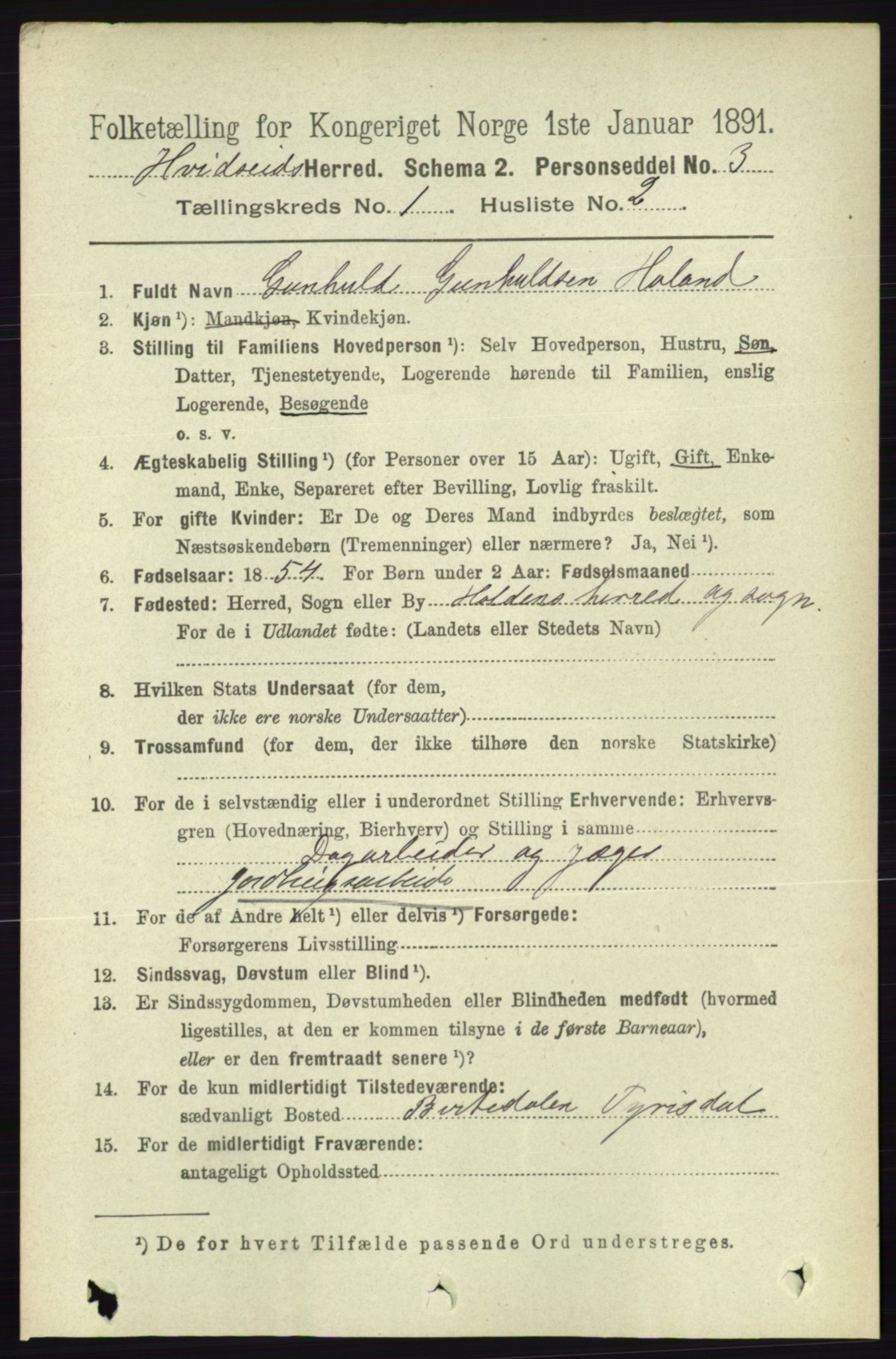 RA, 1891 census for 0829 Kviteseid, 1891, p. 90