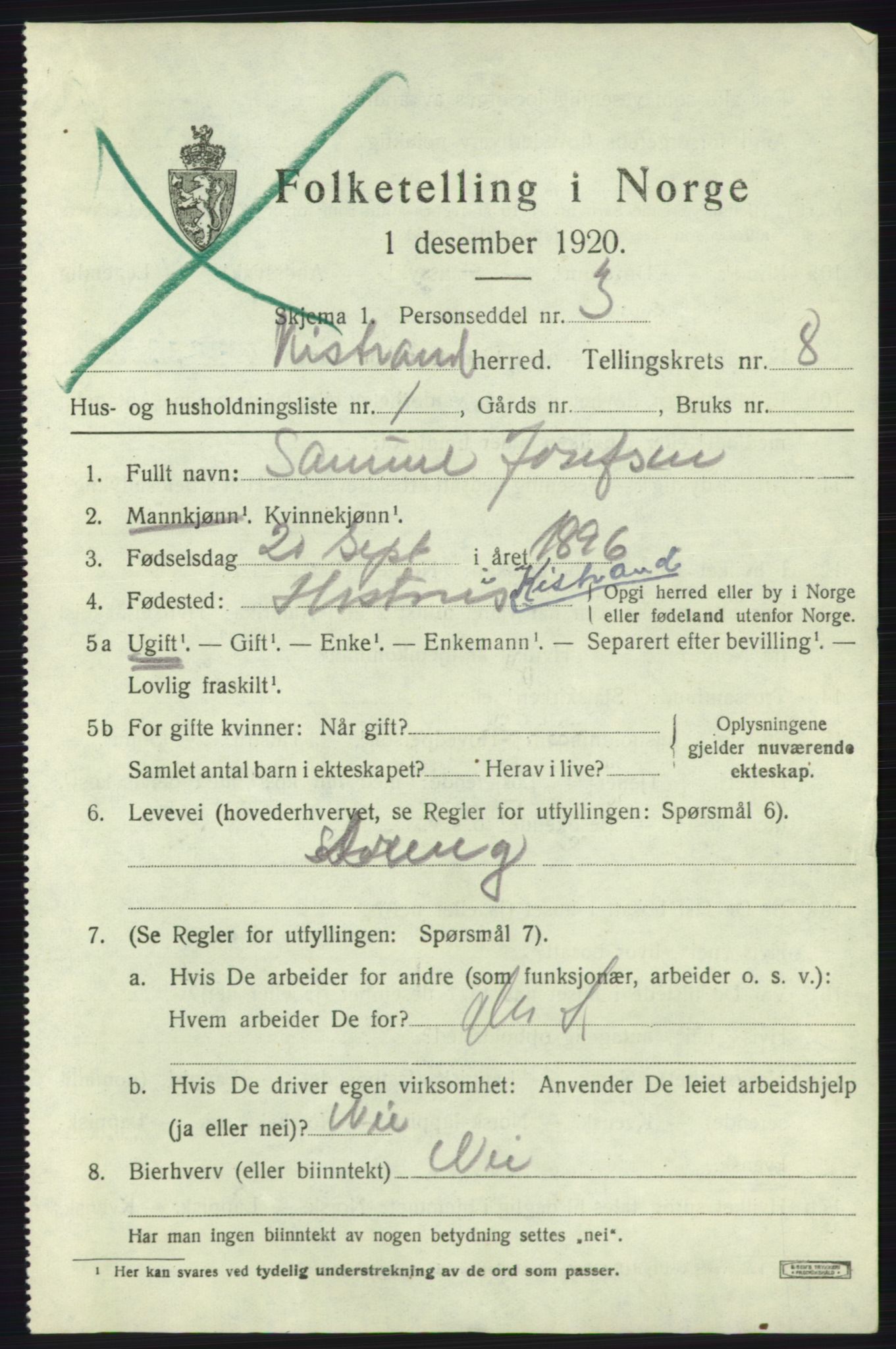 SATØ, 1920 census for Kistrand, 1920, p. 4752