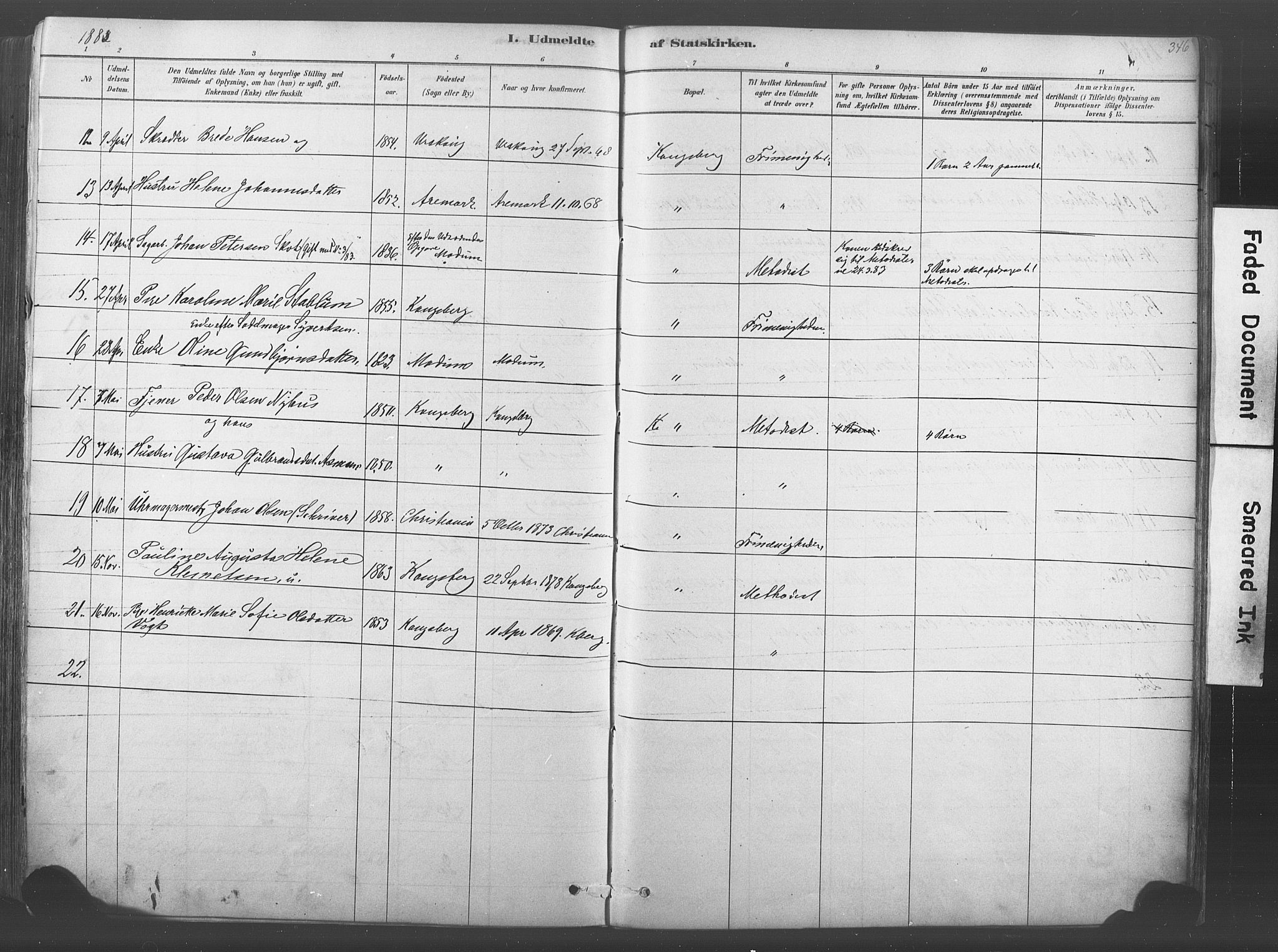 Kongsberg kirkebøker, SAKO/A-22/F/Fb/L0001: Parish register (official) no. II 1, 1878-1886, p. 346