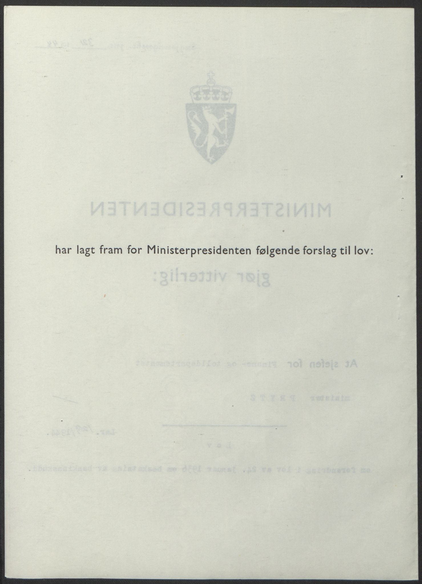 NS-administrasjonen 1940-1945 (Statsrådsekretariatet, de kommisariske statsråder mm), AV/RA-S-4279/D/Db/L0100: Lover, 1944, p. 616