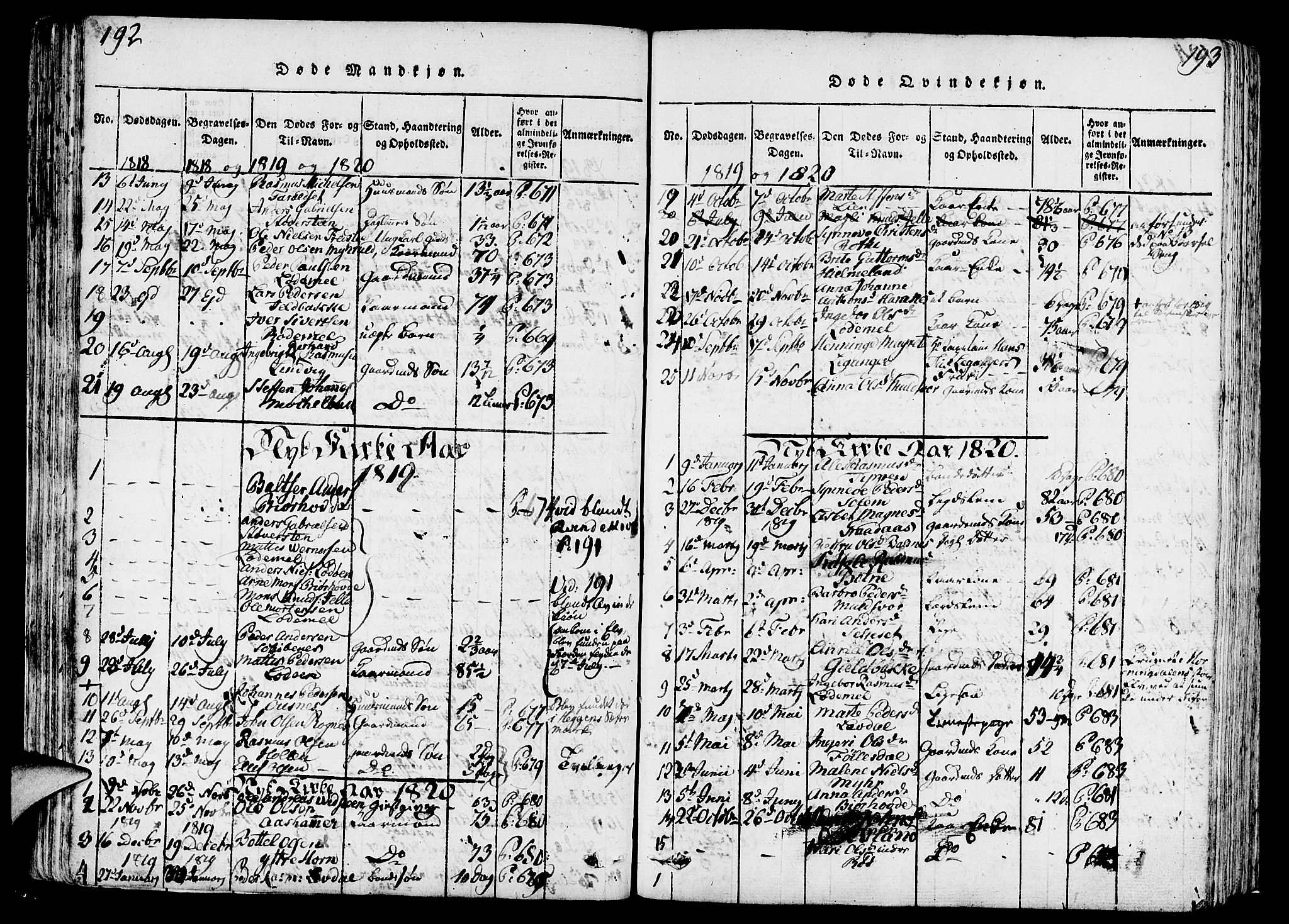 Eid sokneprestembete, AV/SAB-A-82301/H/Haa/Haaa/L0005: Parish register (official) no. A 5, 1816-1830, p. 192-193