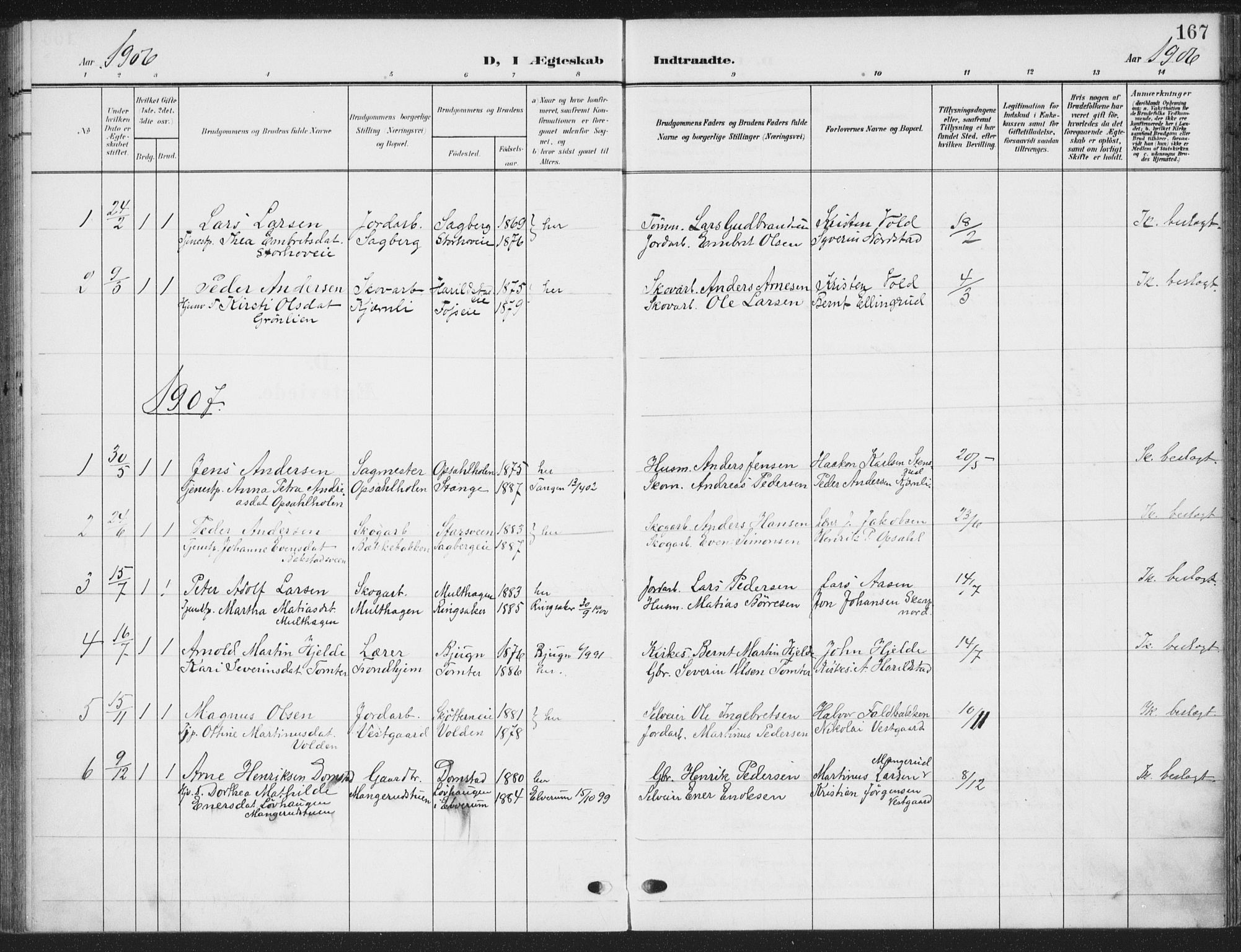 Romedal prestekontor, AV/SAH-PREST-004/K/L0009: Parish register (official) no. 9, 1906-1929, p. 167