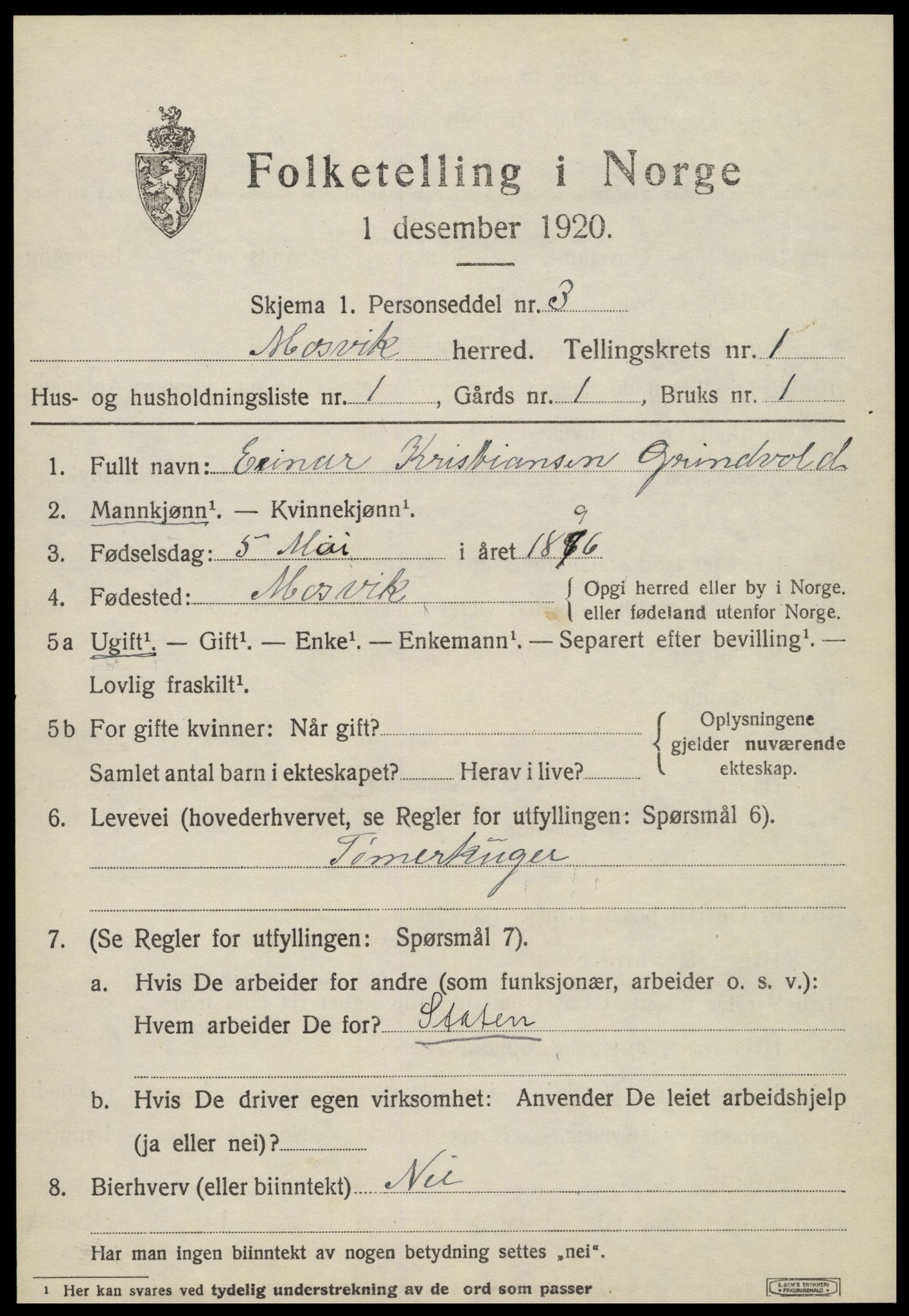 SAT, 1920 census for Mosvik, 1920, p. 378