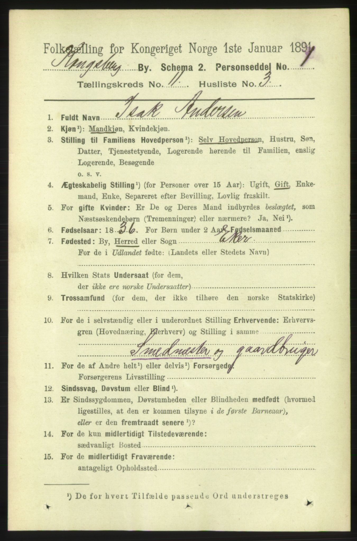 RA, 1891 census for 0604 Kongsberg, 1891, p. 6837