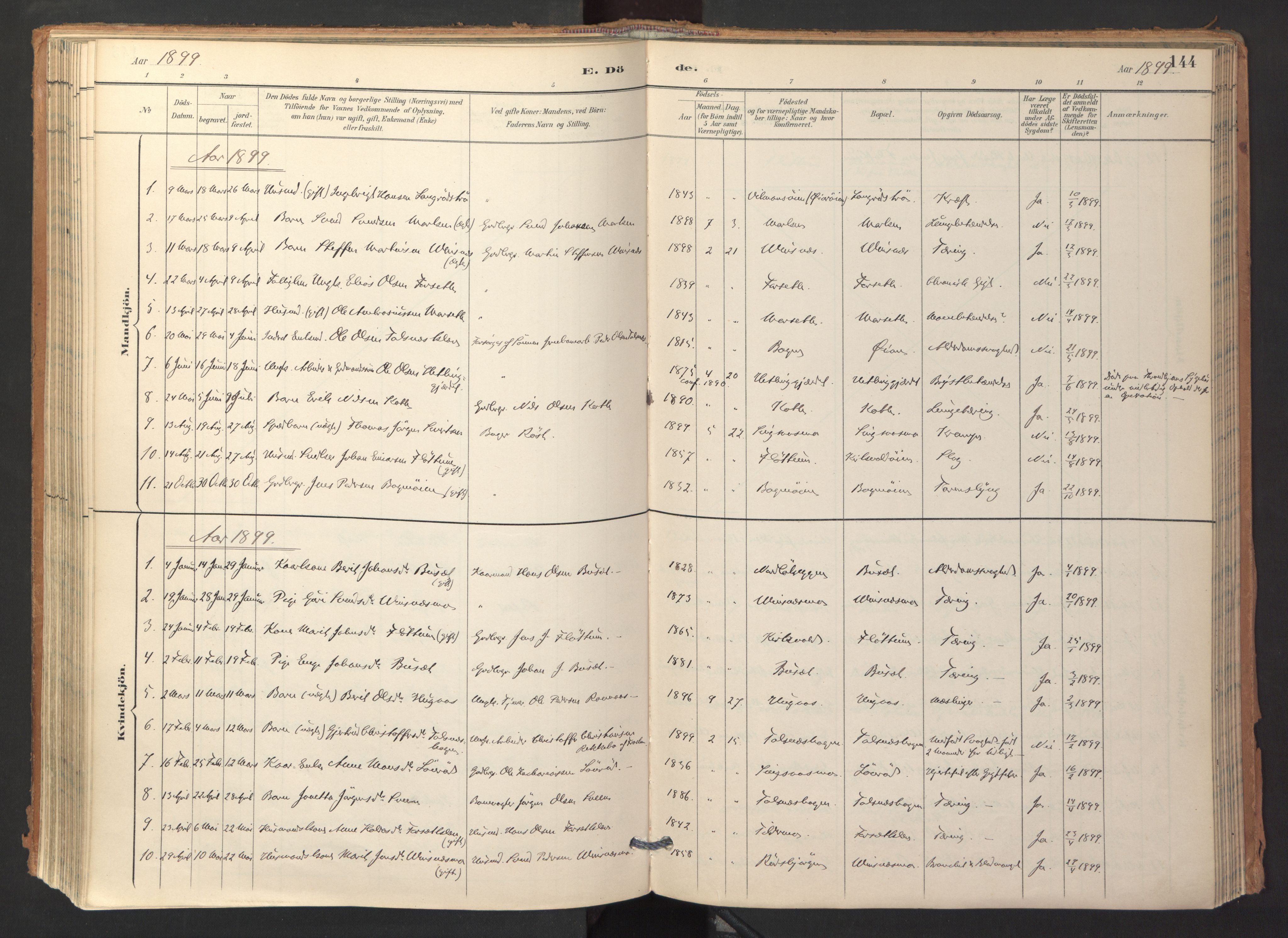 Ministerialprotokoller, klokkerbøker og fødselsregistre - Sør-Trøndelag, SAT/A-1456/688/L1025: Parish register (official) no. 688A02, 1891-1909, p. 144