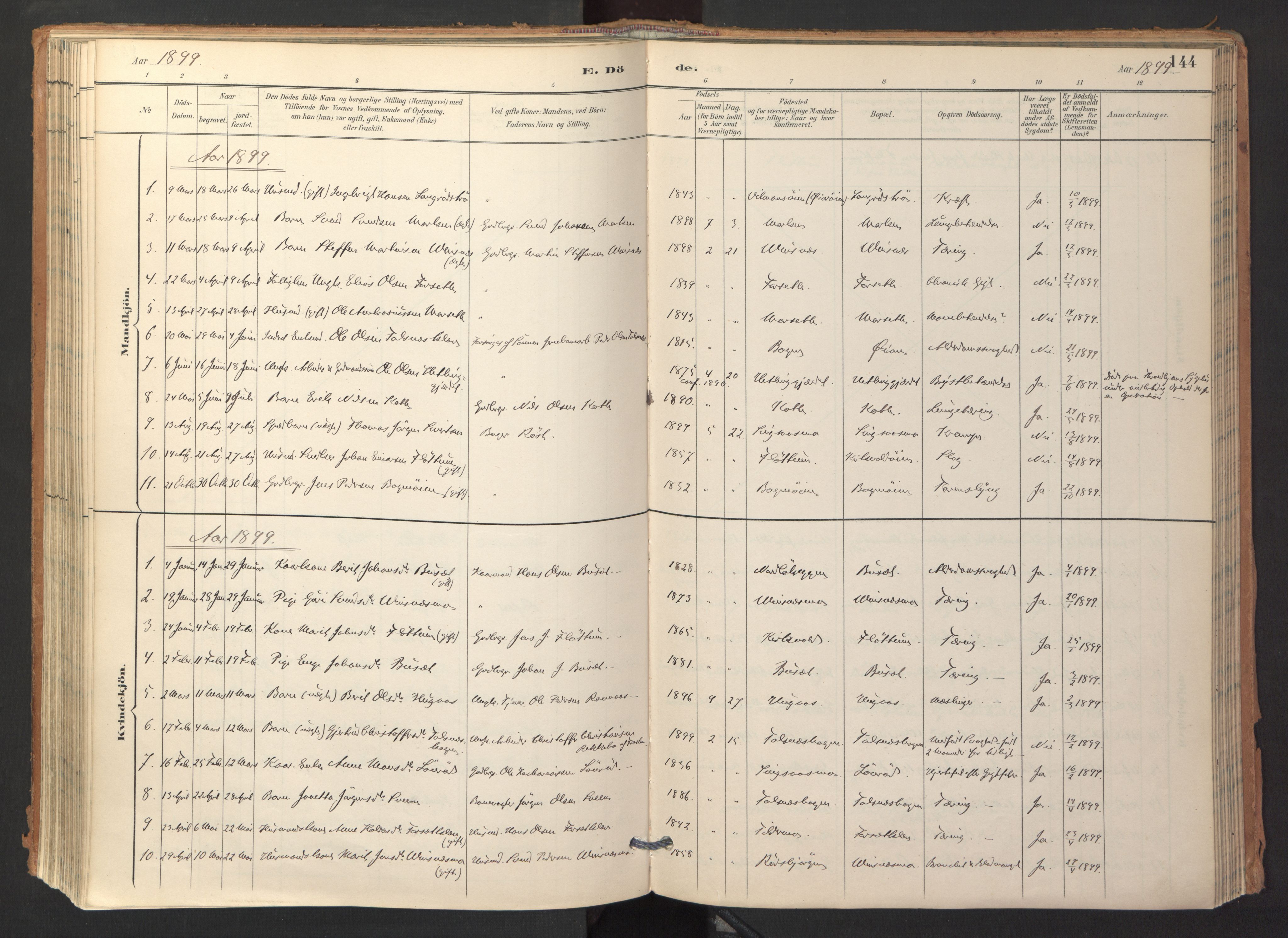 Ministerialprotokoller, klokkerbøker og fødselsregistre - Sør-Trøndelag, AV/SAT-A-1456/688/L1025: Parish register (official) no. 688A02, 1891-1909, p. 144