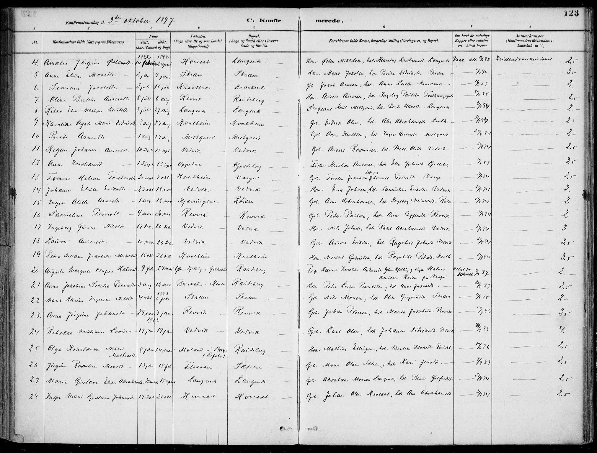 Selje sokneprestembete, AV/SAB-A-99938/H/Ha/Haa/Haac/L0002: Parish register (official) no. C  2, 1889-1904, p. 123