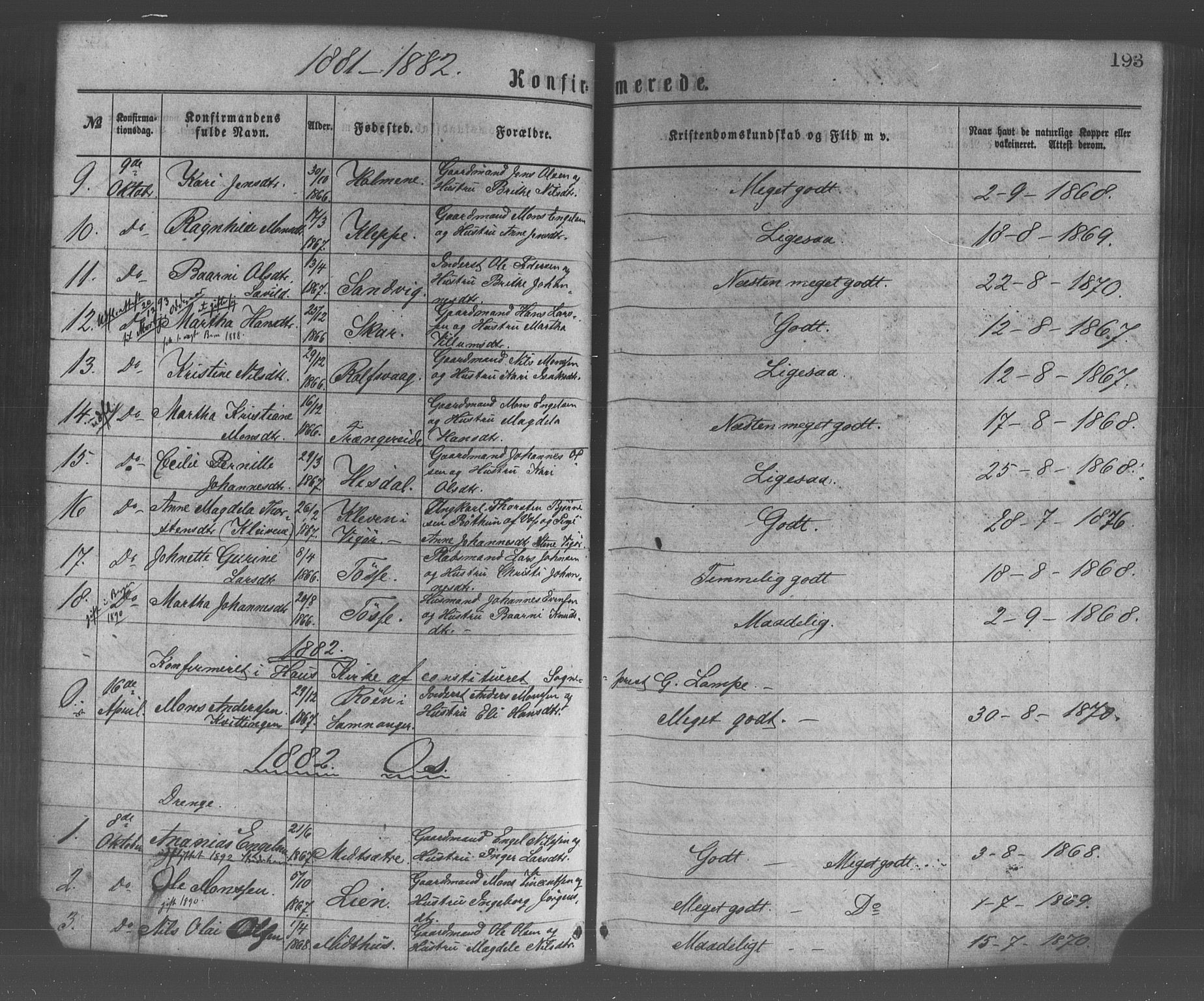 Os sokneprestembete, SAB/A-99929: Parish register (official) no. A 18, 1874-1884, p. 193