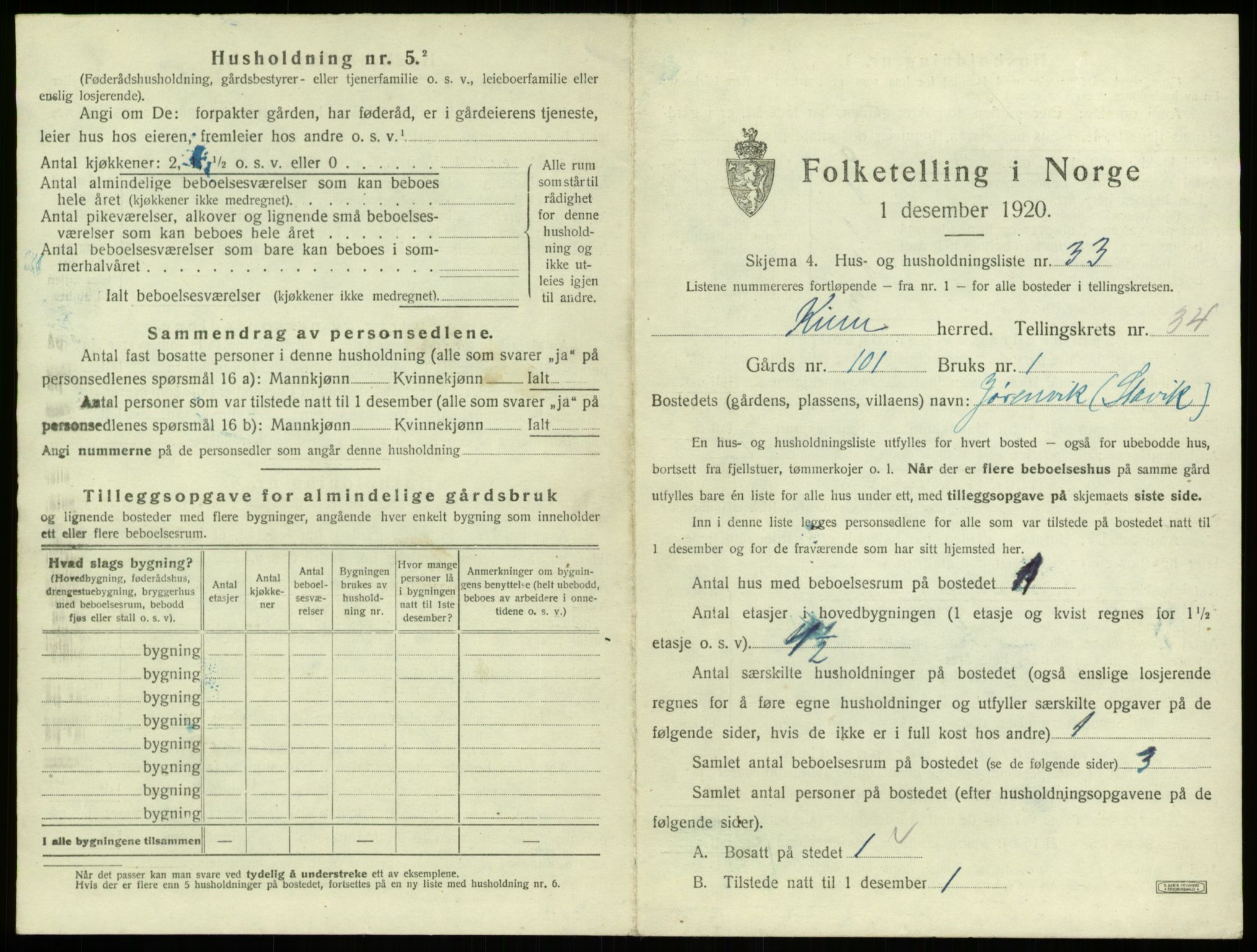 SAB, 1920 census for Kinn, 1920, p. 1699