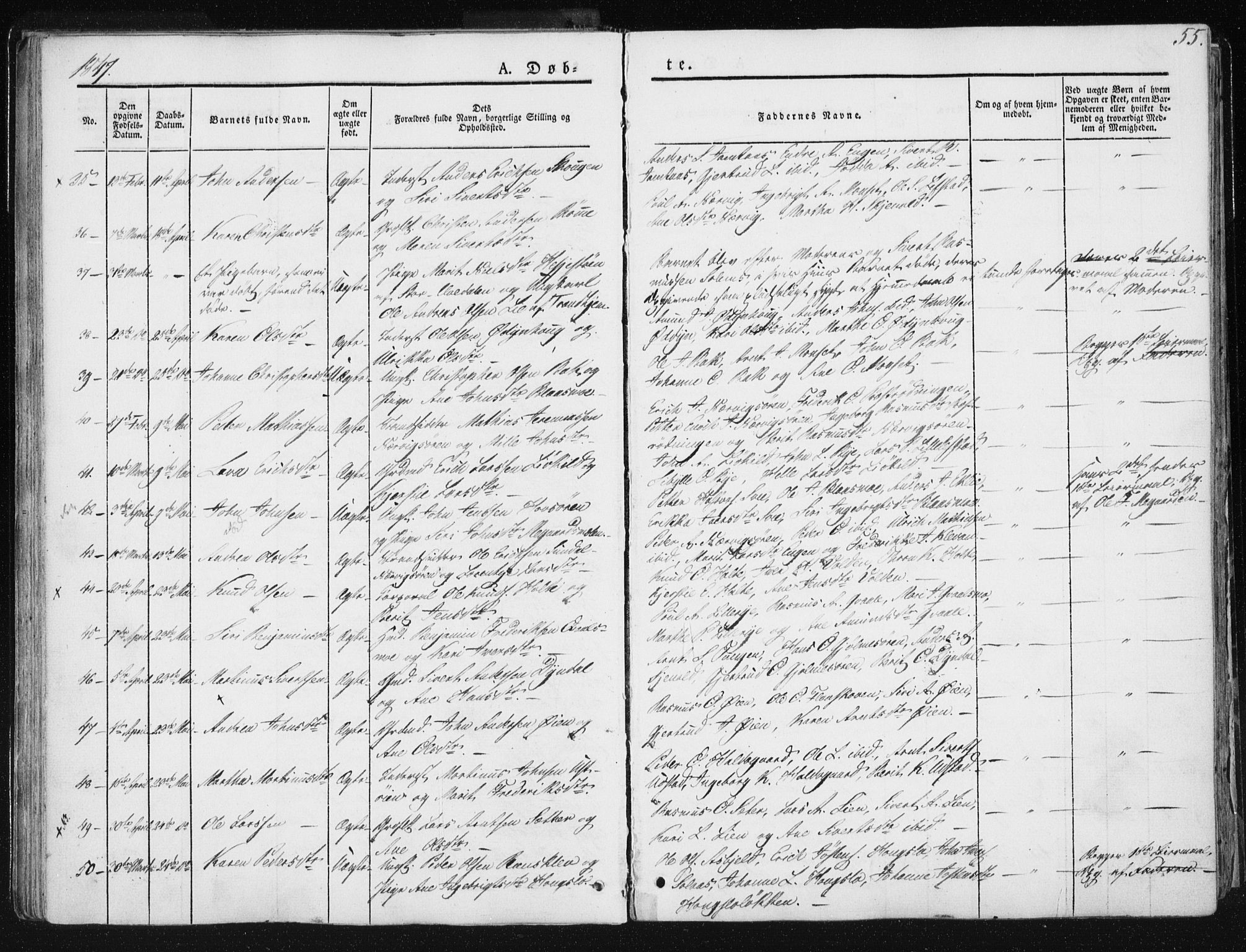 Ministerialprotokoller, klokkerbøker og fødselsregistre - Sør-Trøndelag, AV/SAT-A-1456/668/L0805: Parish register (official) no. 668A05, 1840-1853, p. 55