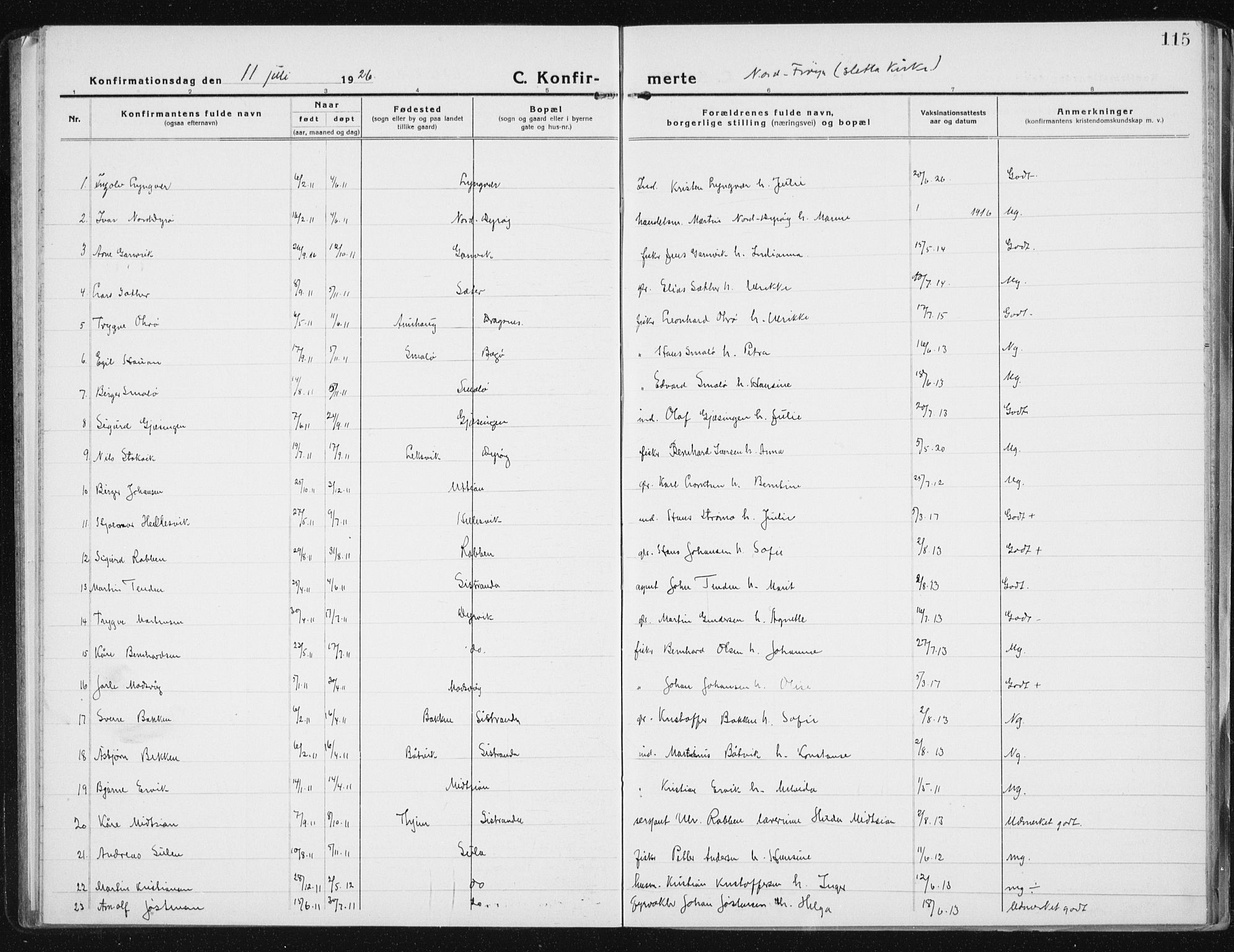 Ministerialprotokoller, klokkerbøker og fødselsregistre - Sør-Trøndelag, SAT/A-1456/640/L0589: Parish register (copy) no. 640C06, 1922-1934, p. 115