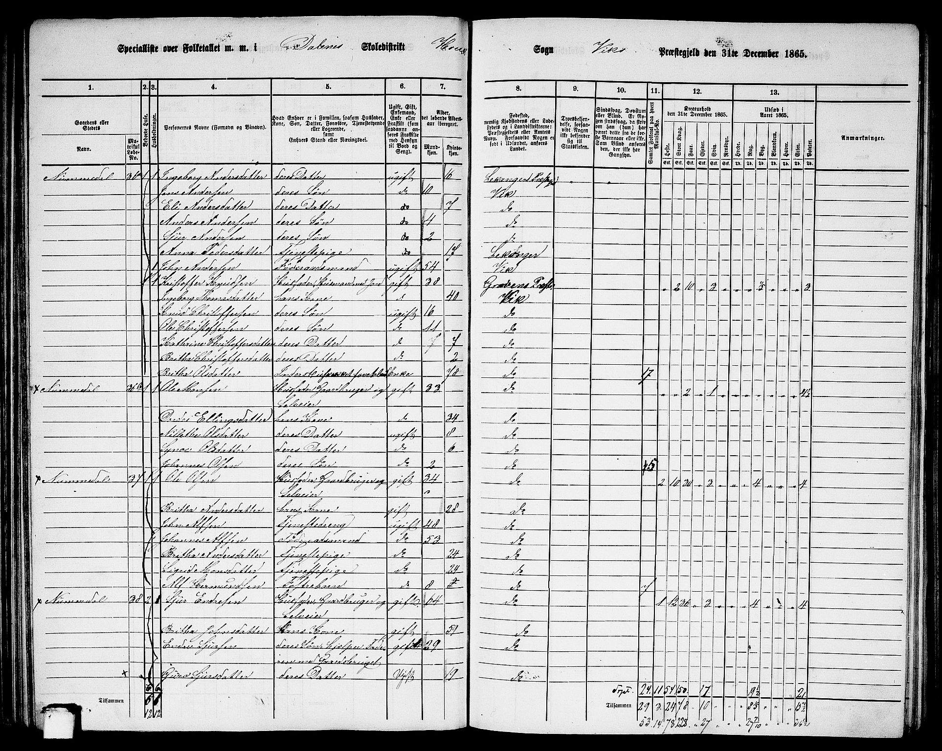 RA, 1865 census for Vik, 1865, p. 59