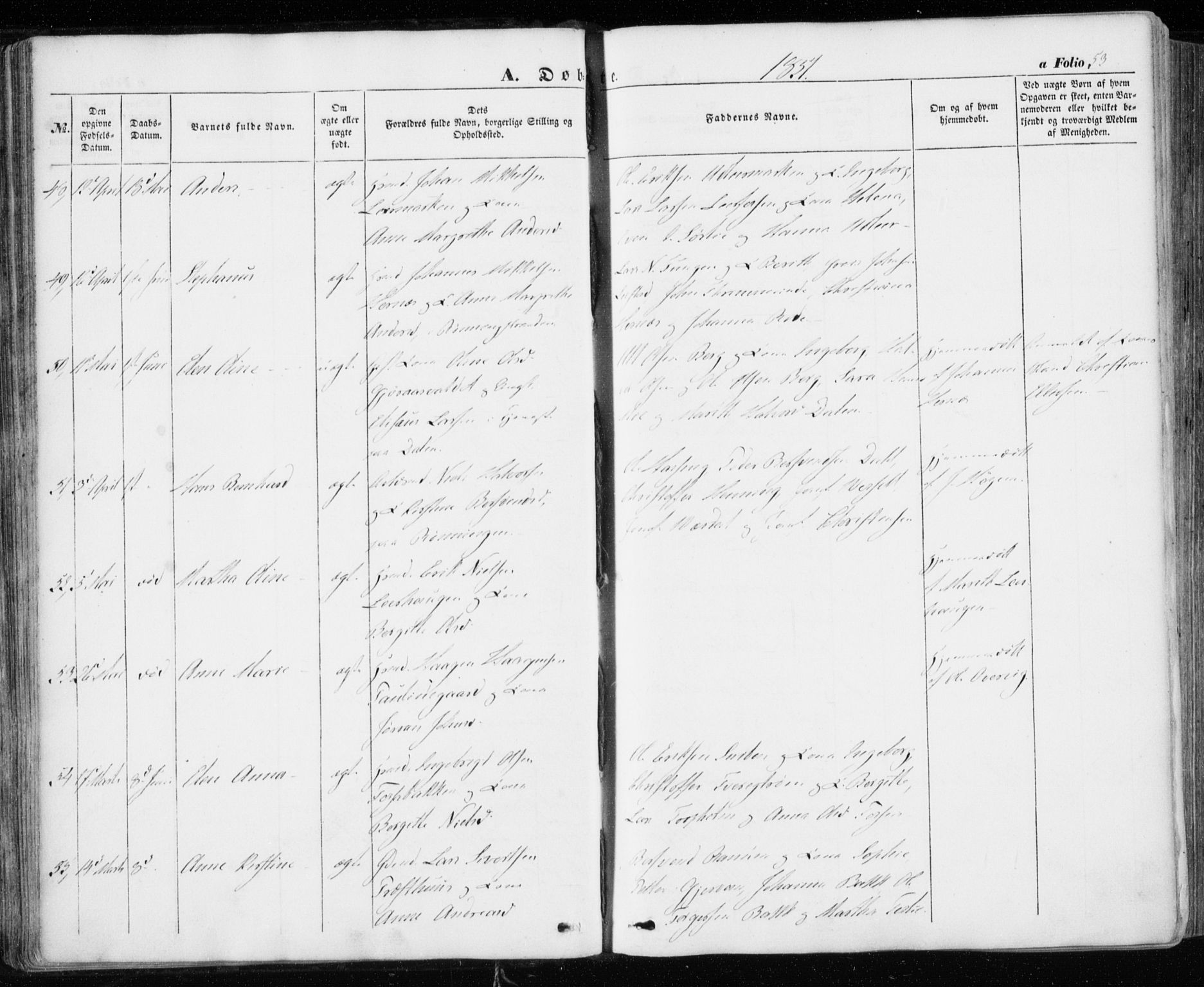 Ministerialprotokoller, klokkerbøker og fødselsregistre - Sør-Trøndelag, AV/SAT-A-1456/606/L0291: Parish register (official) no. 606A06, 1848-1856, p. 53