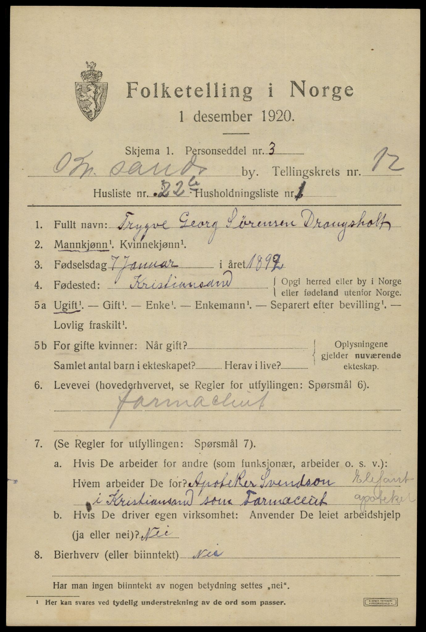 SAK, 1920 census for Kristiansand, 1920, p. 32859