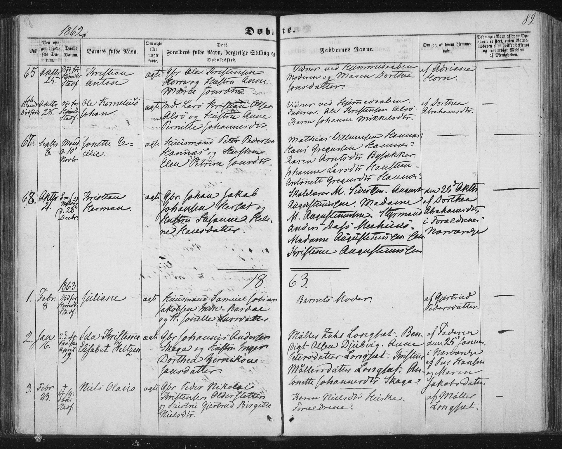 Ministerialprotokoller, klokkerbøker og fødselsregistre - Nordland, SAT/A-1459/838/L0550: Parish register (official) no. 838A08, 1855-1865, p. 89