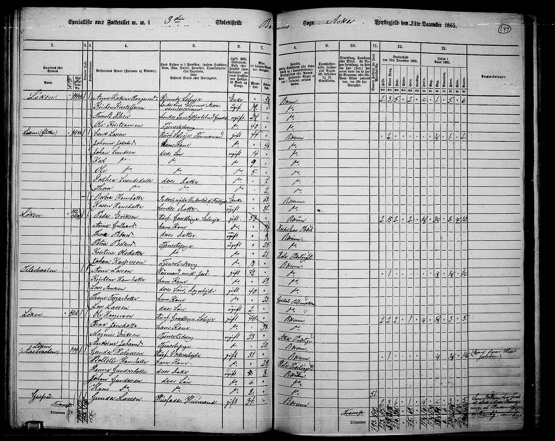 RA, 1865 census for Asker, 1865, p. 239