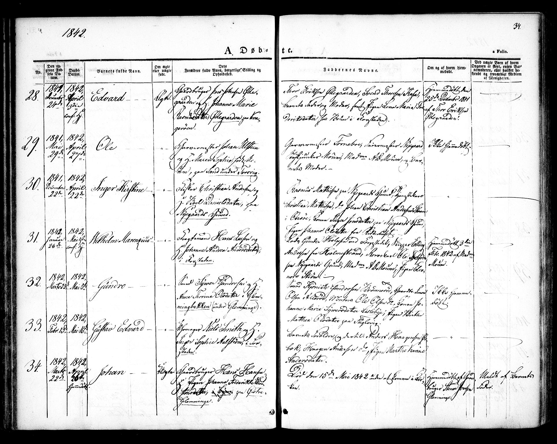 Glemmen prestekontor Kirkebøker, AV/SAO-A-10908/F/Fa/L0005: Parish register (official) no. 5, 1838-1852, p. 34