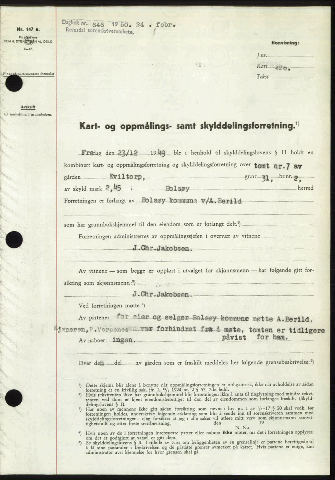 Romsdal sorenskriveri, AV/SAT-A-4149/1/2/2C: Mortgage book no. A32, 1950-1950, Diary no: : 646/1950