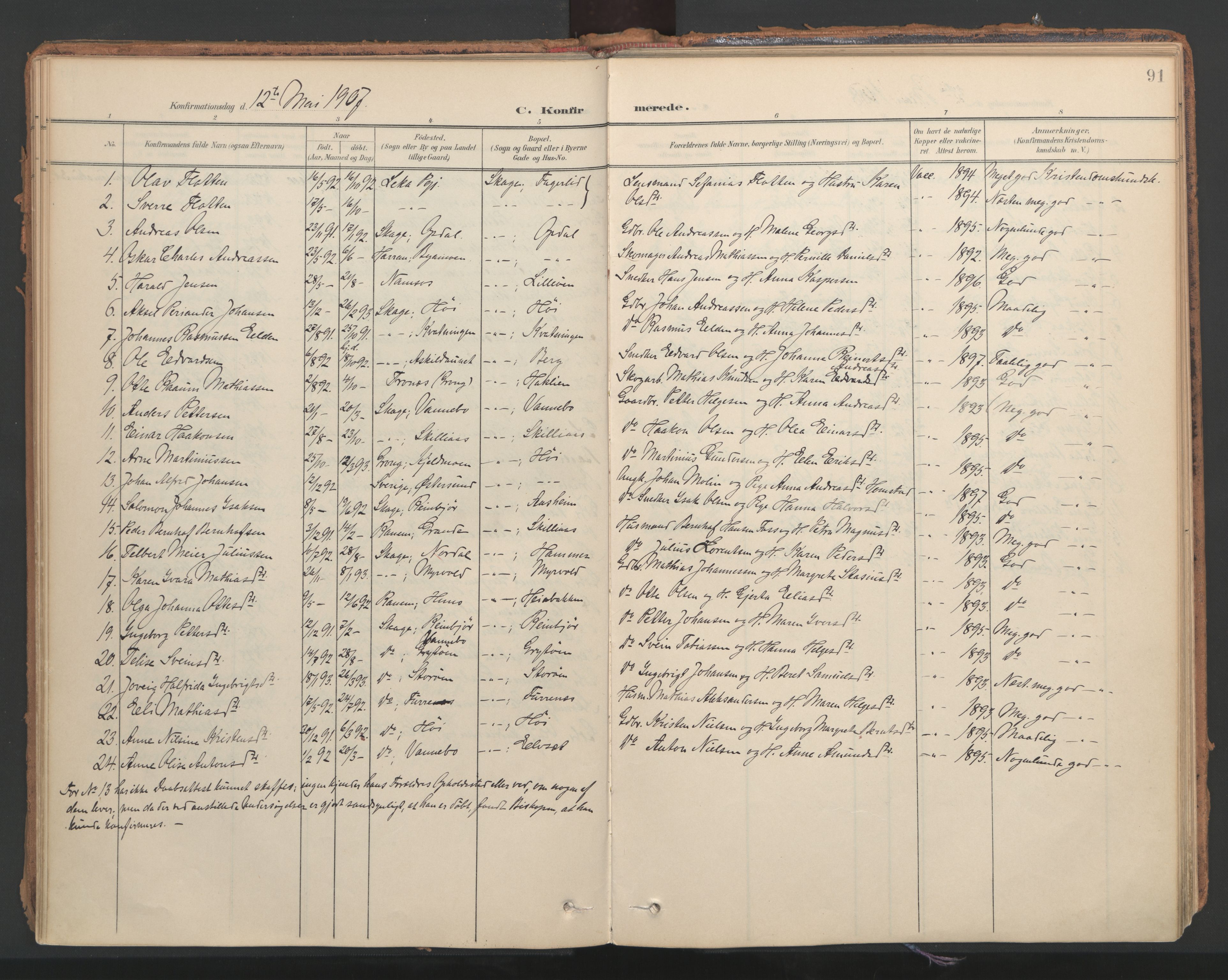 Ministerialprotokoller, klokkerbøker og fødselsregistre - Nord-Trøndelag, SAT/A-1458/766/L0564: Parish register (official) no. 767A02, 1900-1932, p. 91