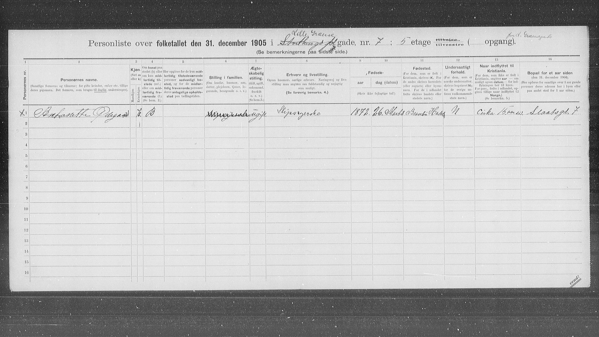 OBA, Municipal Census 1905 for Kristiania, 1905, p. 30246