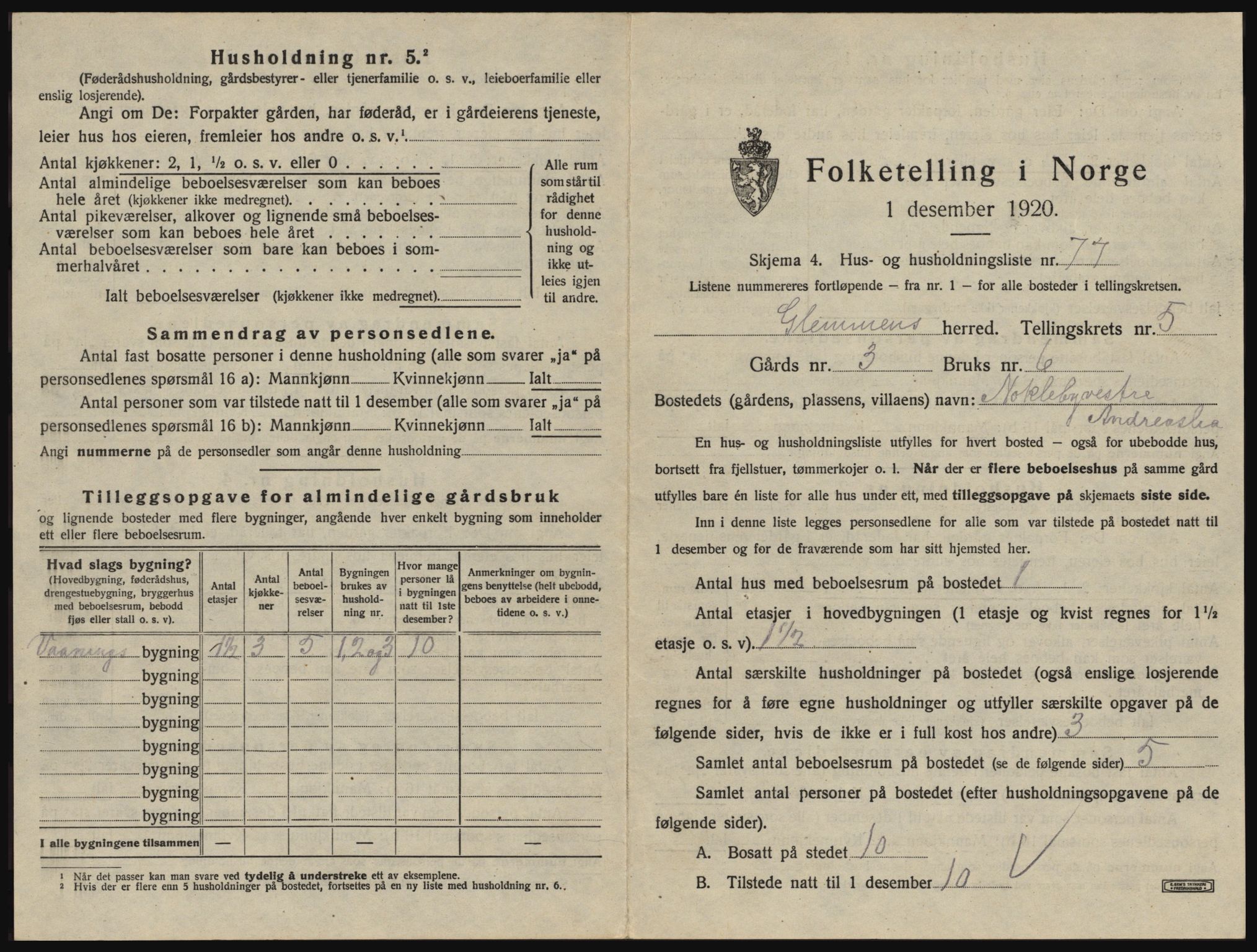 SAO, 1920 census for Glemmen, 1920, p. 1809