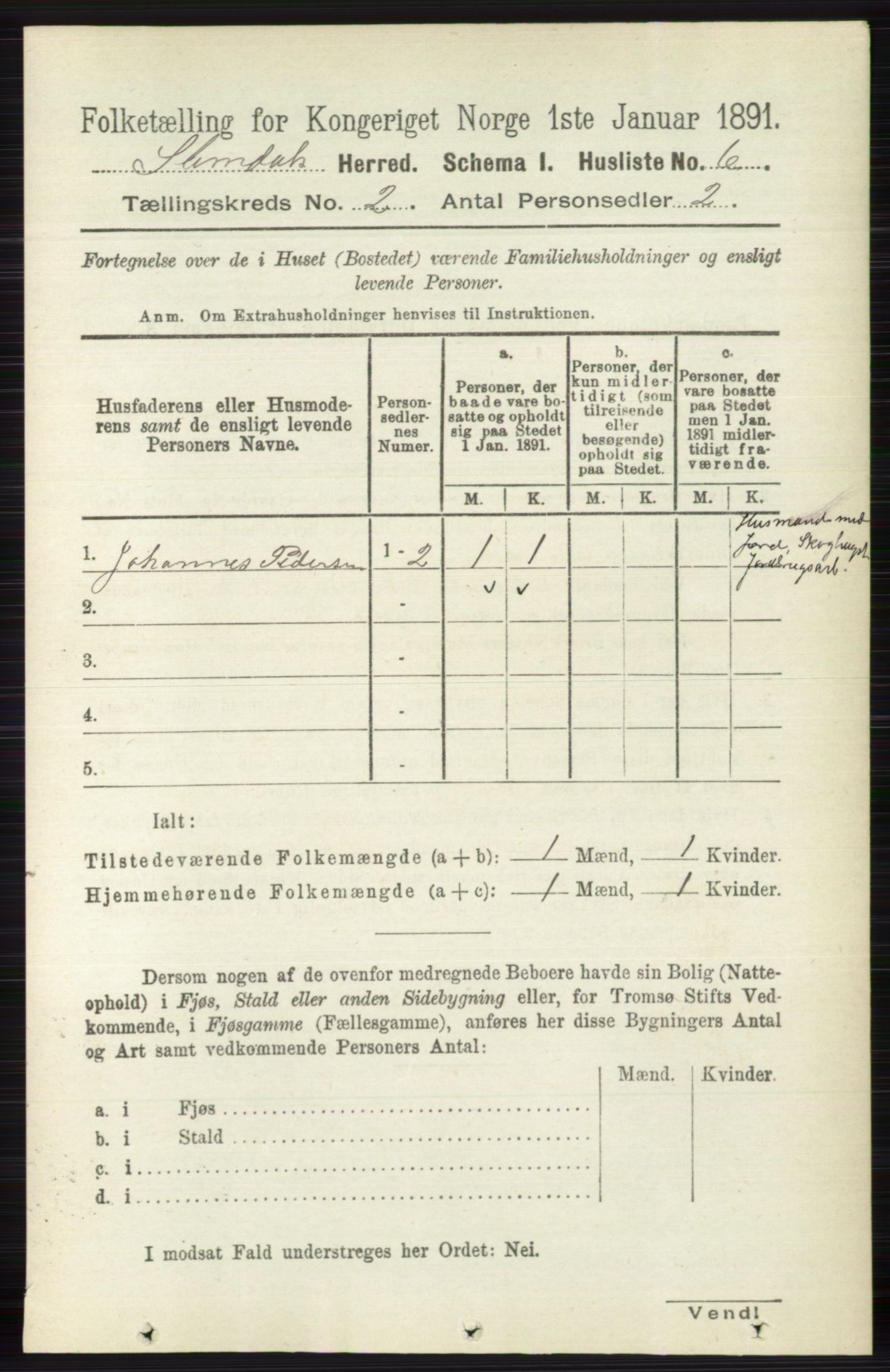 RA, 1891 census for 0811 Slemdal, 1891, p. 315