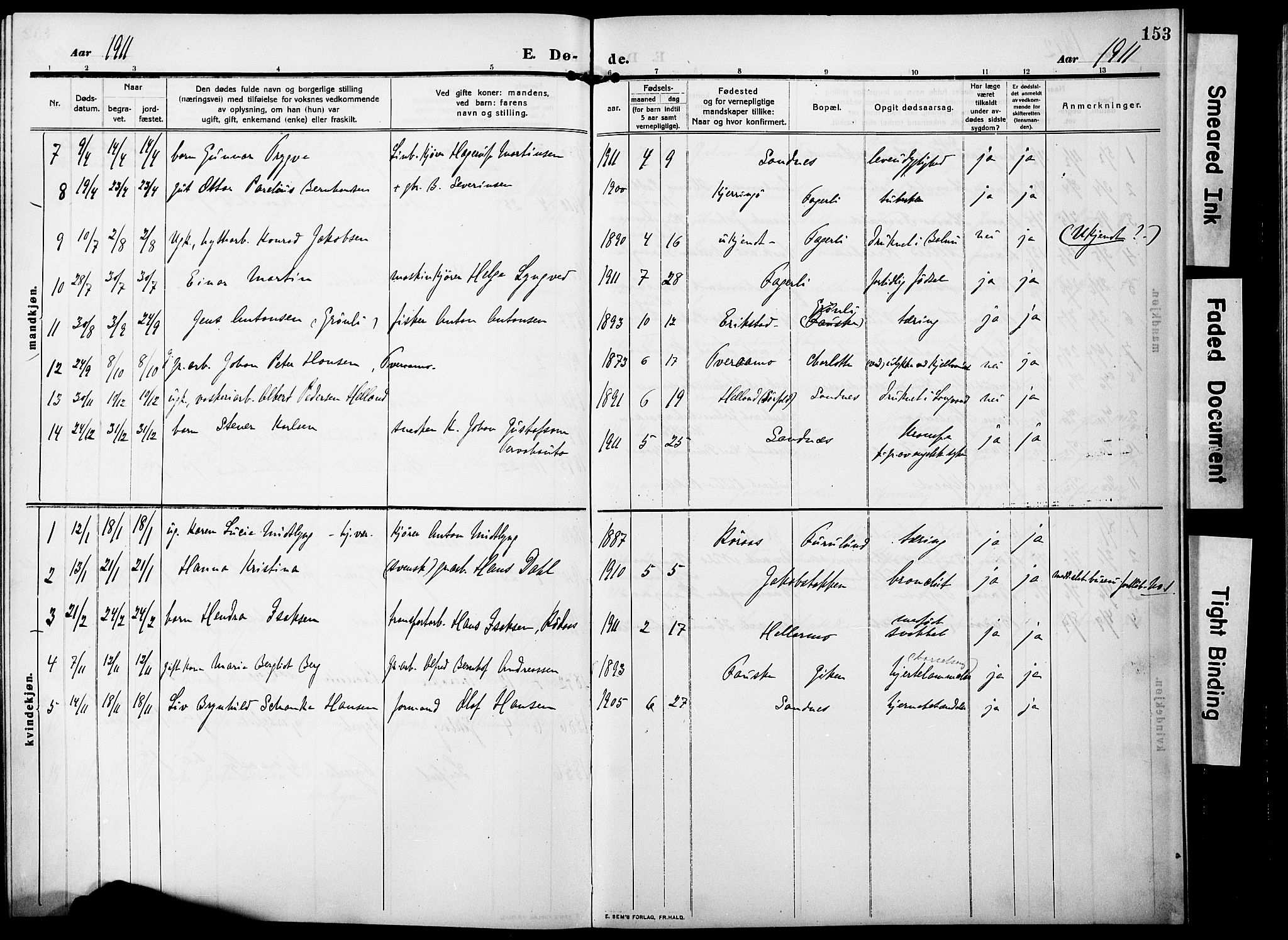 Ministerialprotokoller, klokkerbøker og fødselsregistre - Nordland, SAT/A-1459/850/L0710: Parish register (official) no. 850A02, 1910-1920, p. 153