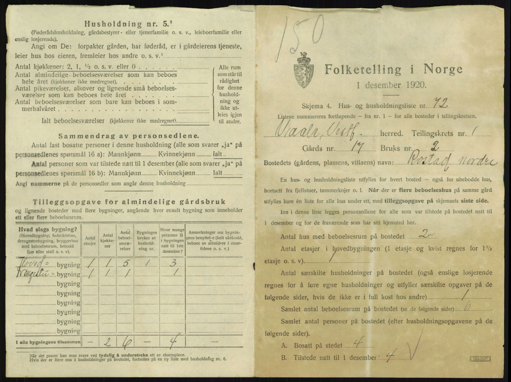 SAKO, 1920 census for Våle, 1920, p. 189