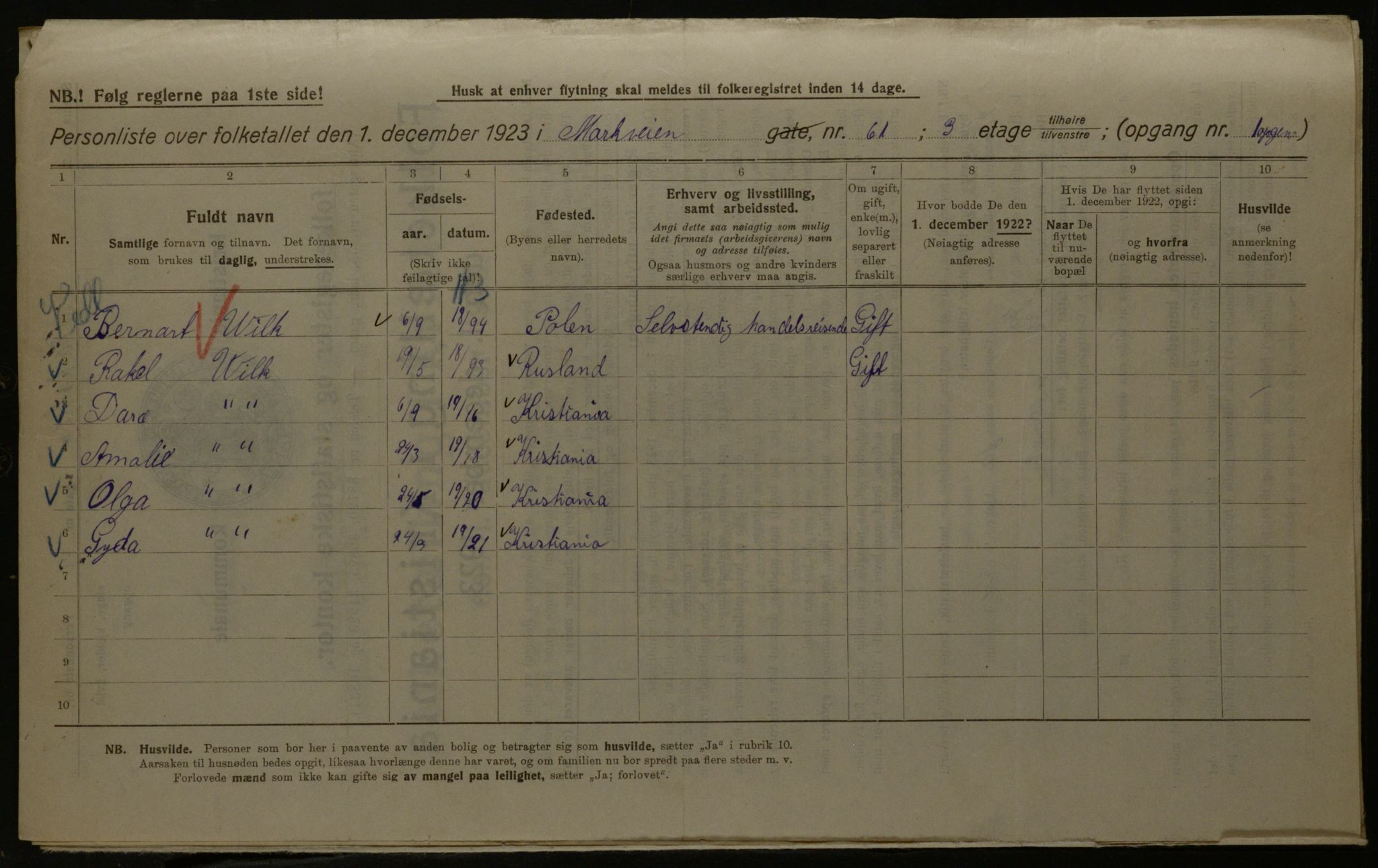 OBA, Municipal Census 1923 for Kristiania, 1923, p. 71343