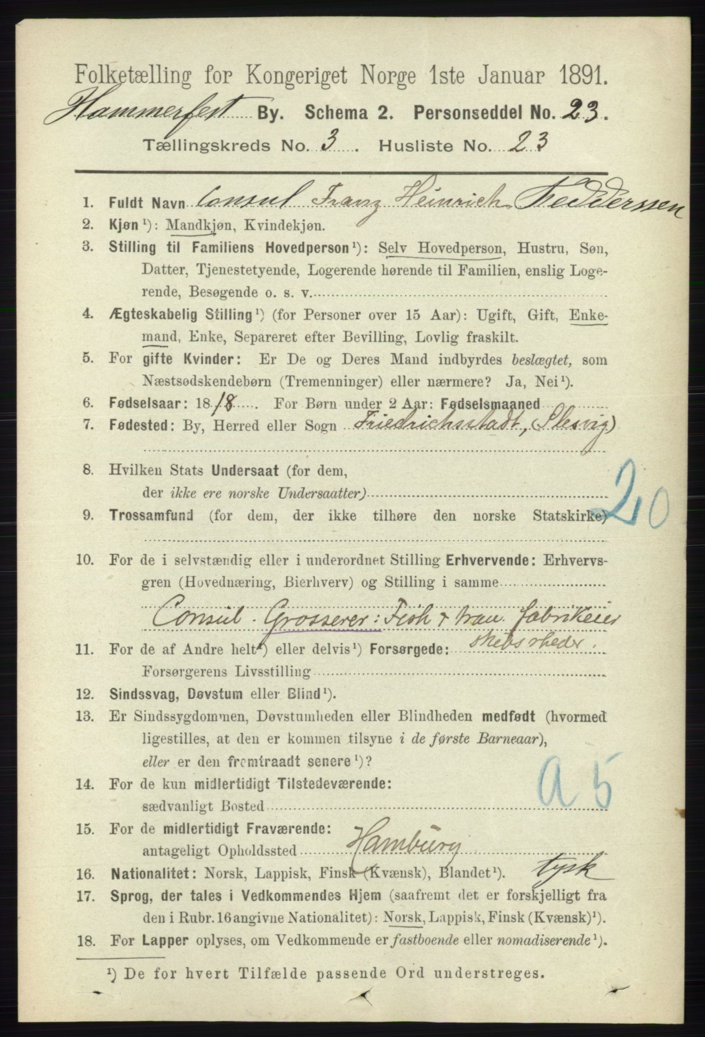 RA, 1891 census for 2001 Hammerfest, 1891, p. 845