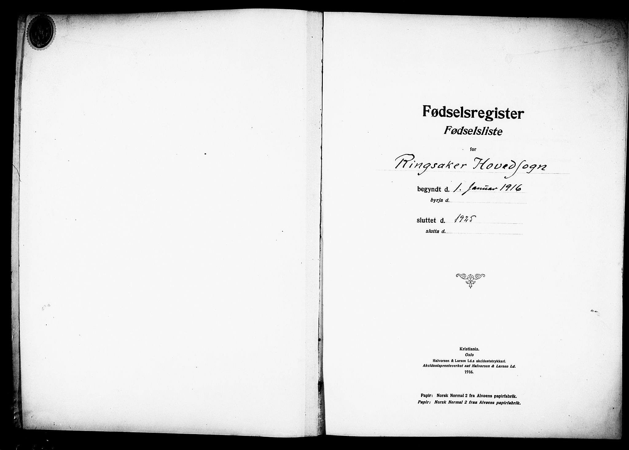 Ringsaker prestekontor, SAH/PREST-014/O/Oa/L0001: Birth register no. 1, 1916-1925