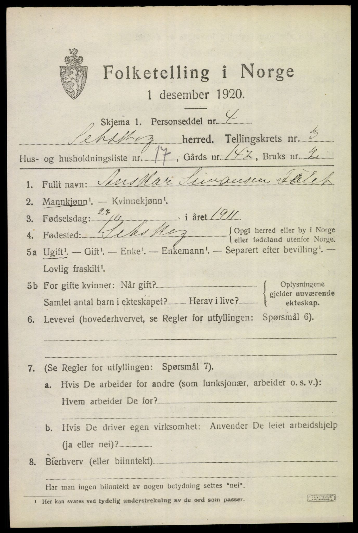 SAO, 1920 census for Setskog, 1920, p. 1758