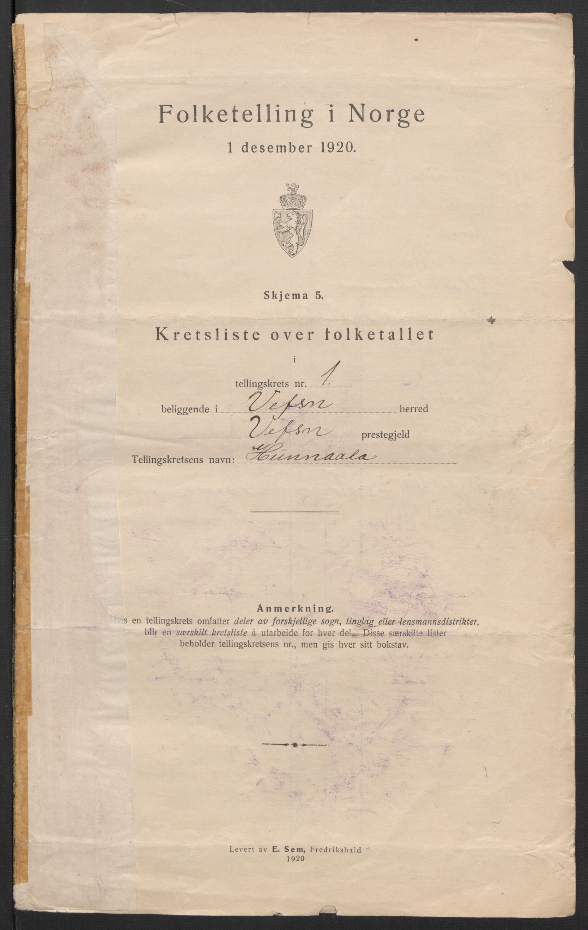 SAT, 1920 census for Vefsn, 1920, p. 9