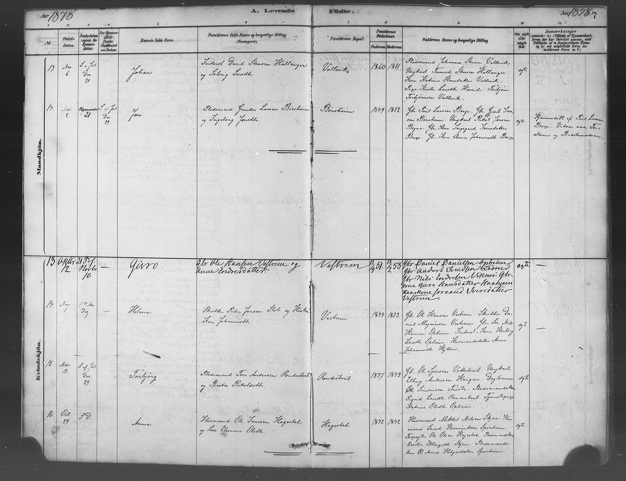 Ulvik sokneprestembete, SAB/A-78801/H/Haa: Parish register (official) no. B 1, 1878-1897, p. 7
