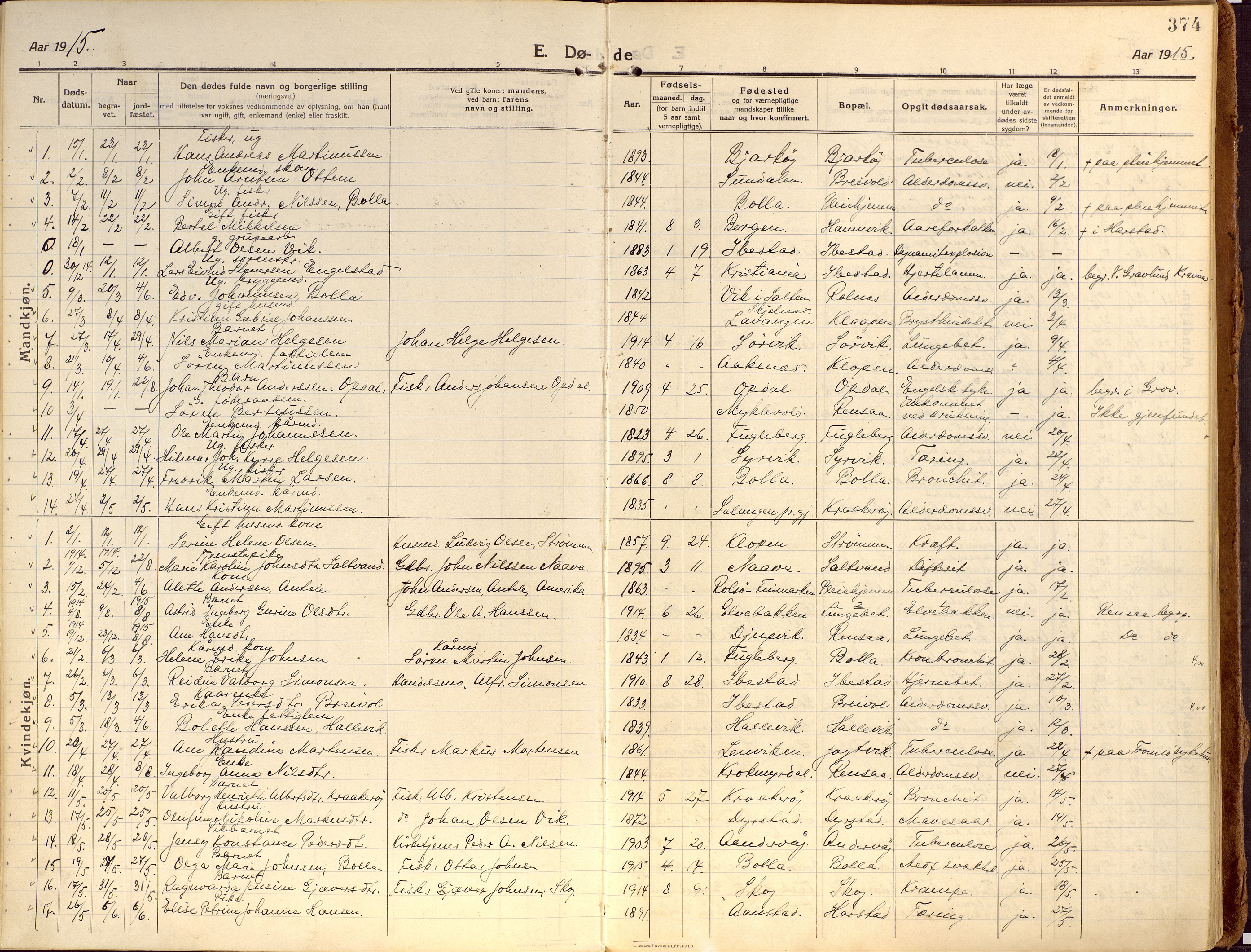Ibestad sokneprestembete, SATØ/S-0077/H/Ha/Haa/L0018kirke: Parish register (official) no. 18, 1915-1929, p. 374