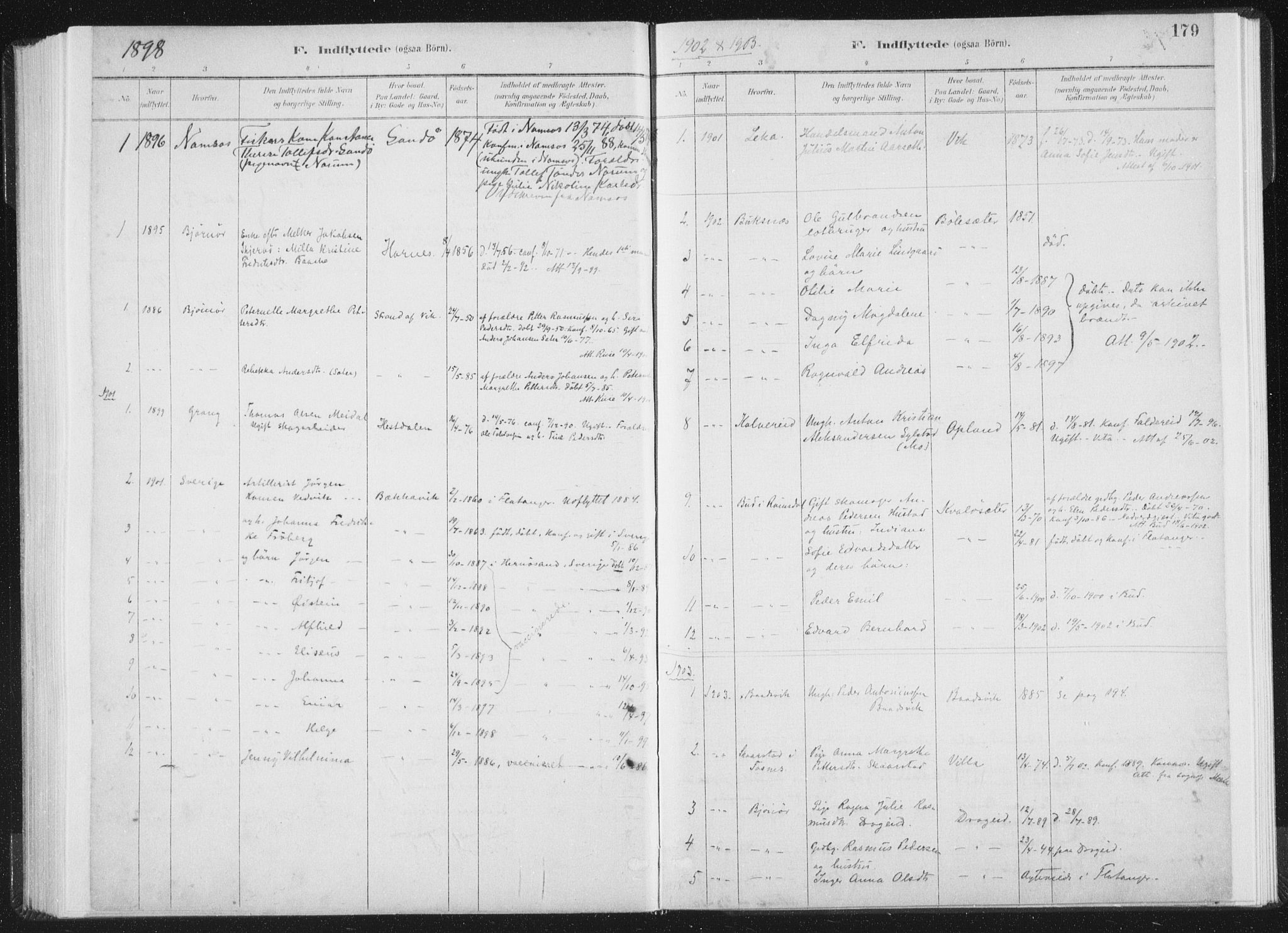 Ministerialprotokoller, klokkerbøker og fødselsregistre - Nord-Trøndelag, SAT/A-1458/771/L0597: Parish register (official) no. 771A04, 1885-1910, p. 179