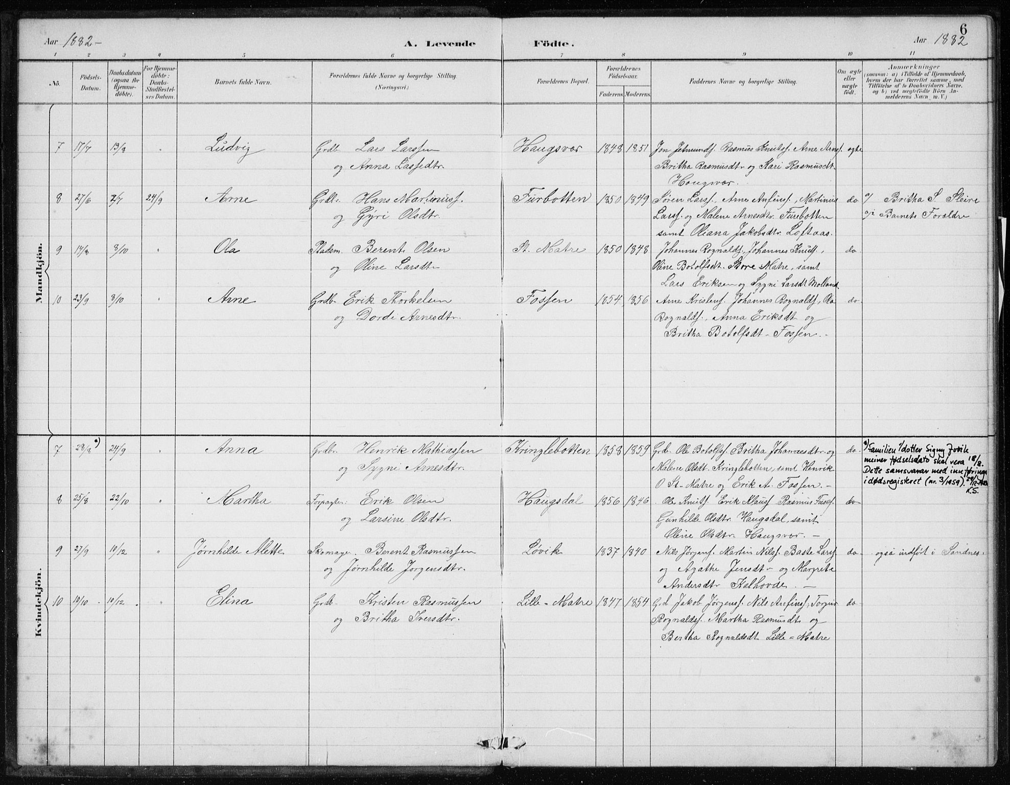 Masfjorden sokneprestembete, AV/SAB-A-77001: Parish register (official) no. C  1, 1882-1896, p. 6