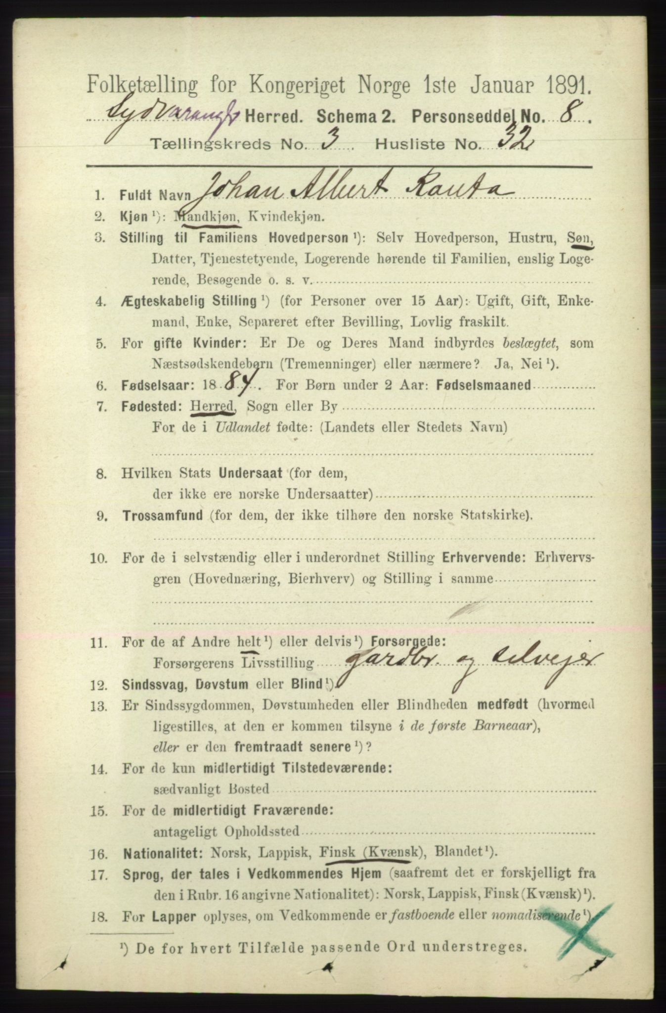 RA, 1891 census for 2030 Sør-Varanger, 1891, p. 1006