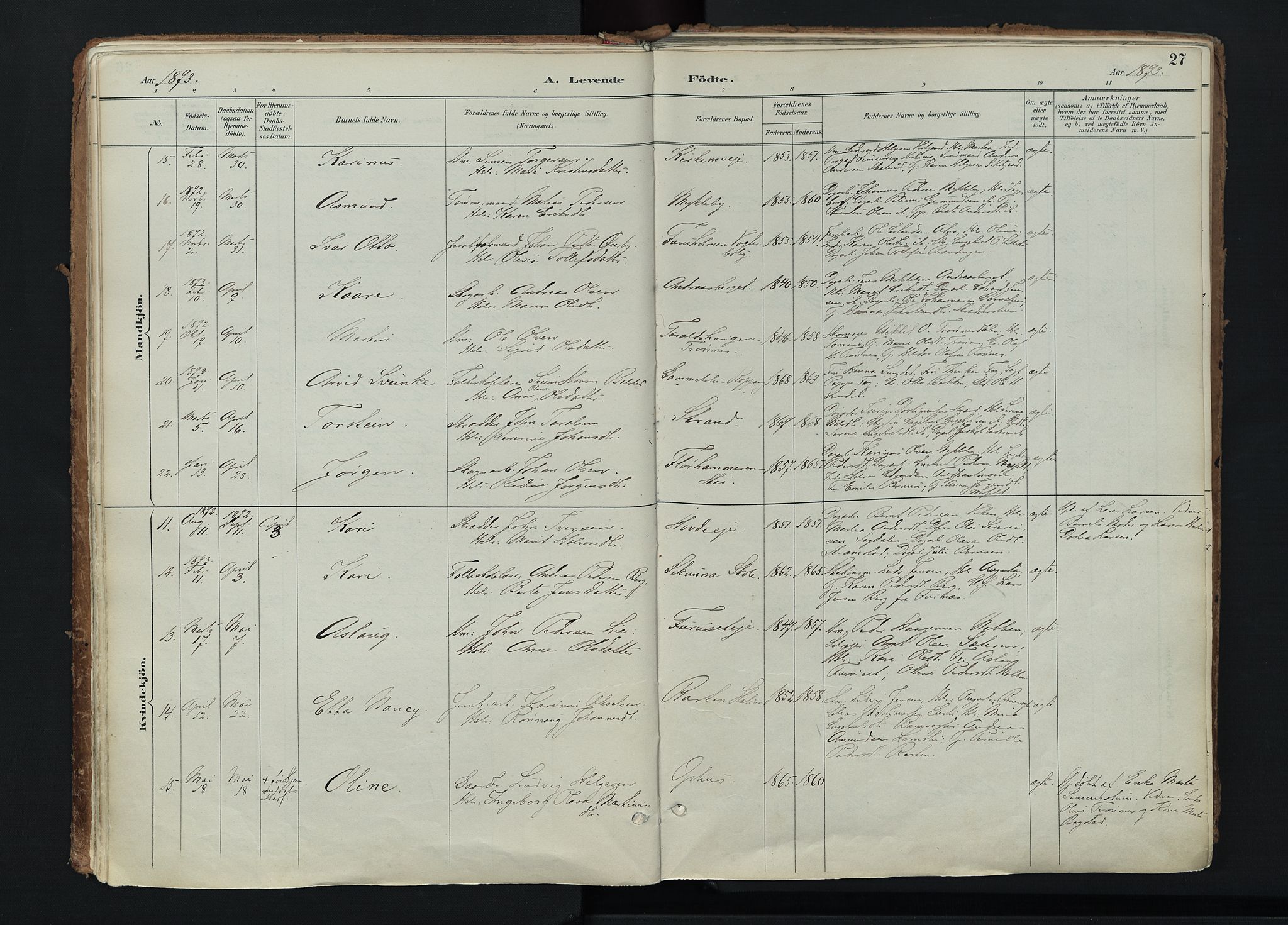 Stor-Elvdal prestekontor, AV/SAH-PREST-052/H/Ha/Haa/L0004: Parish register (official) no. 4, 1890-1922, p. 27