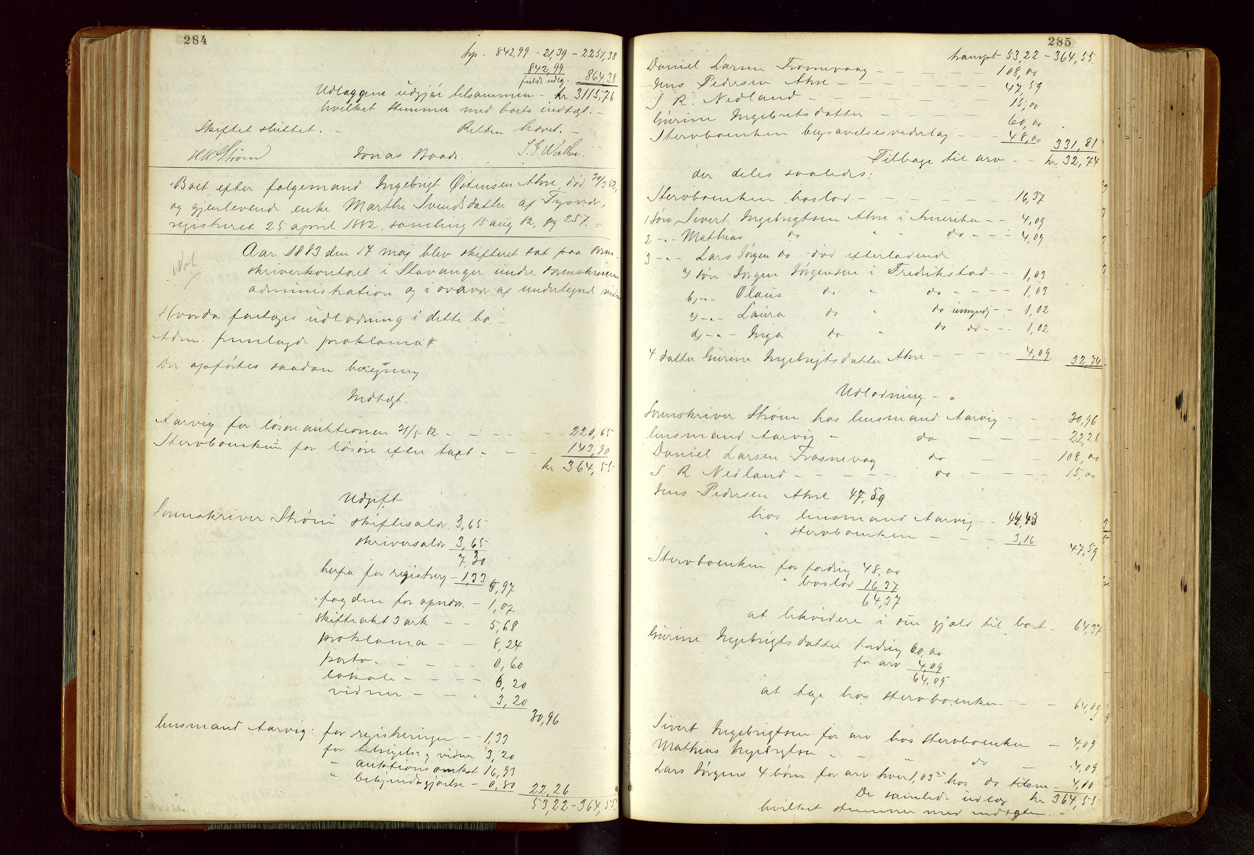 Karmsund sorenskriveri, AV/SAST-A-100311/01/IV/IVDBA/L0005: SKIFTEPROTOKOLL SKJOLD,TORVESTAD, TYSVÆR, 1877-1895, p. 284-285